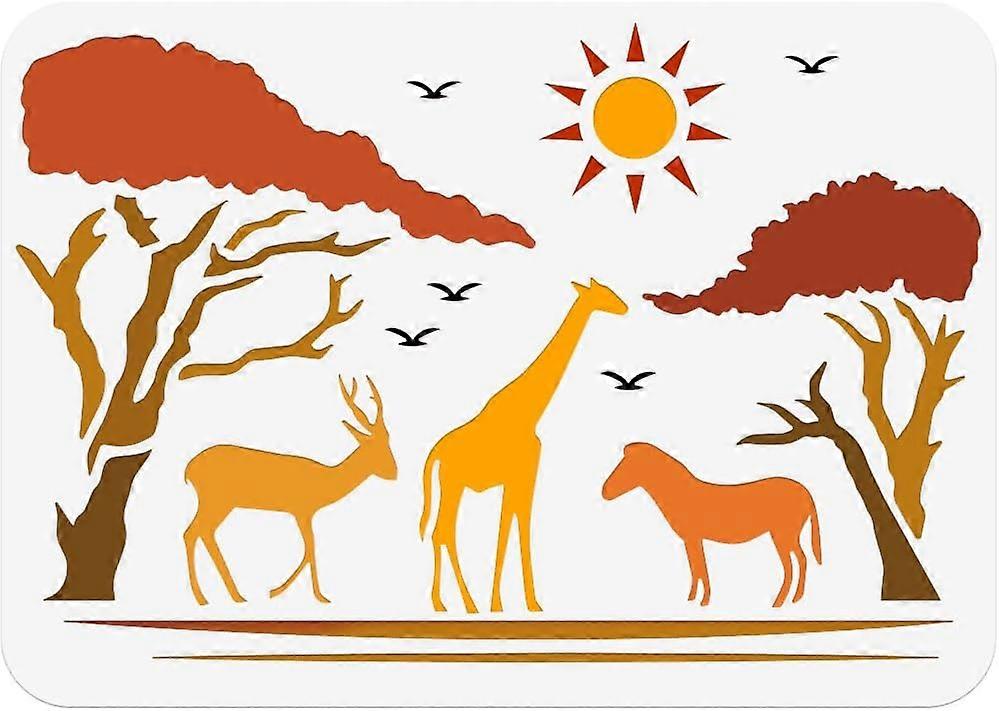 Africa Animal Painting Stencil 11.7x8.3 Inch Reusable Tree Craft Stencils Tree Pattern Drawing Painting Template for Painting on Wood Fabric Paper Wal