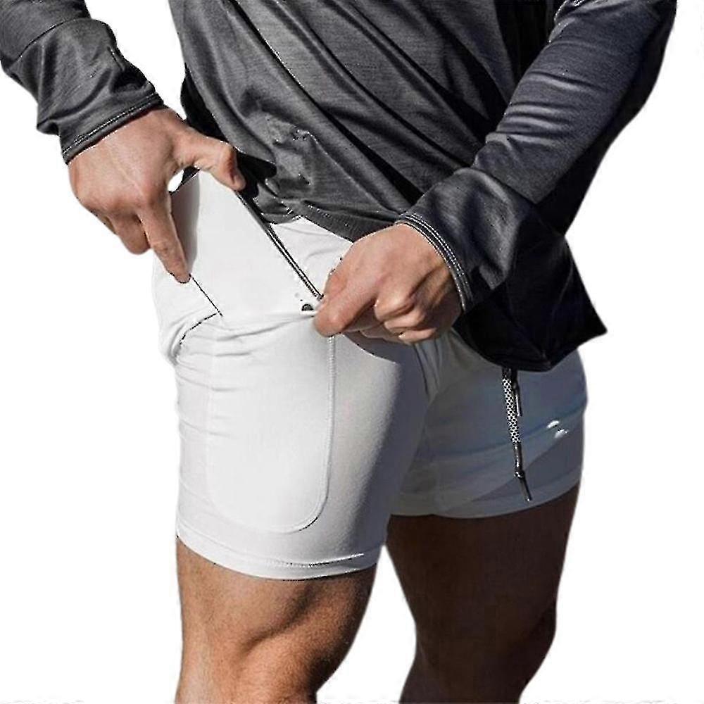 Men Double Layer Elastic Waist Sports Shorts Quick Drying Jogger Fitness Bottom With Pocket