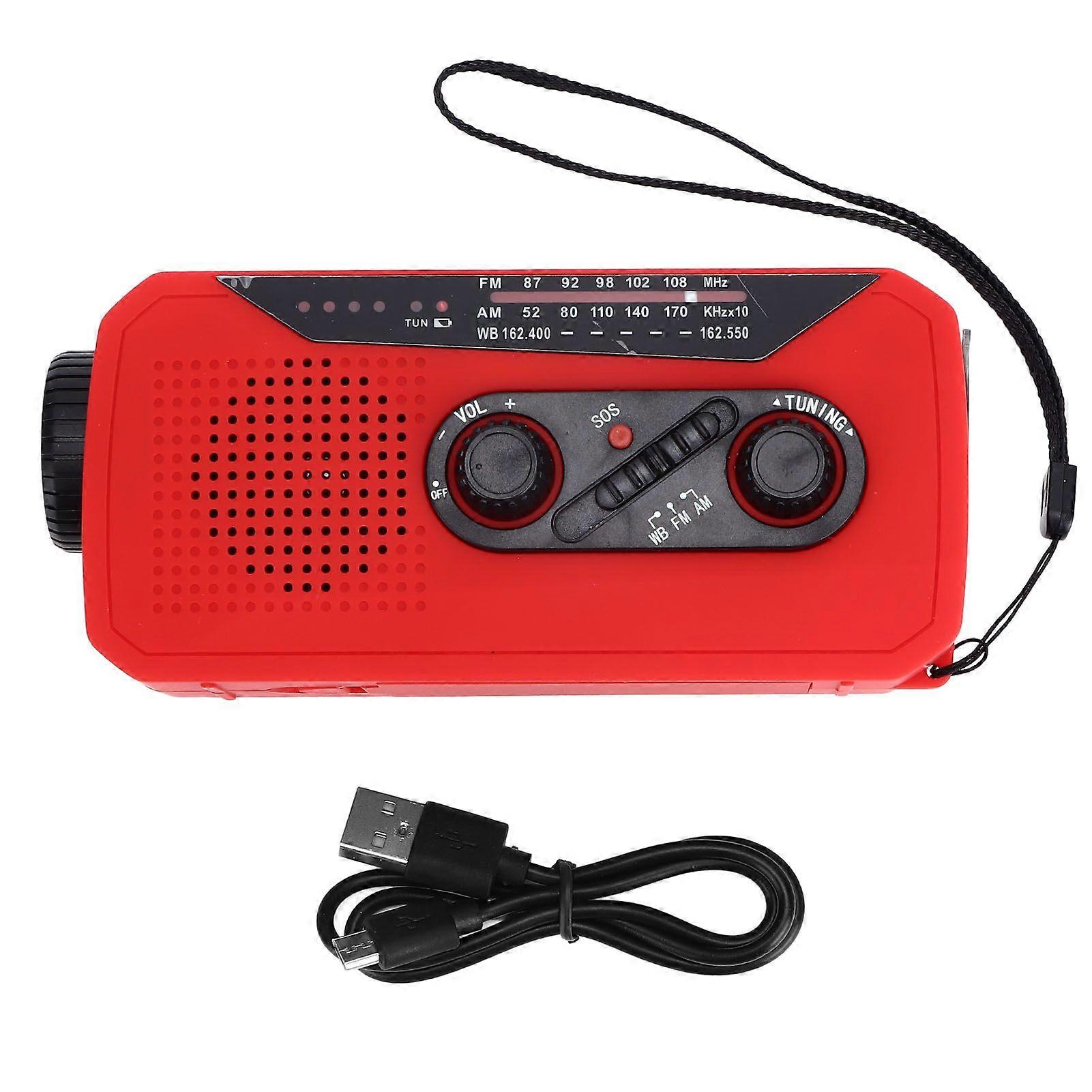 Emergency Radio Hand Power Generation Solar Radio with LED Flashlight 2000mah Charging for Camping HikingRed US Type