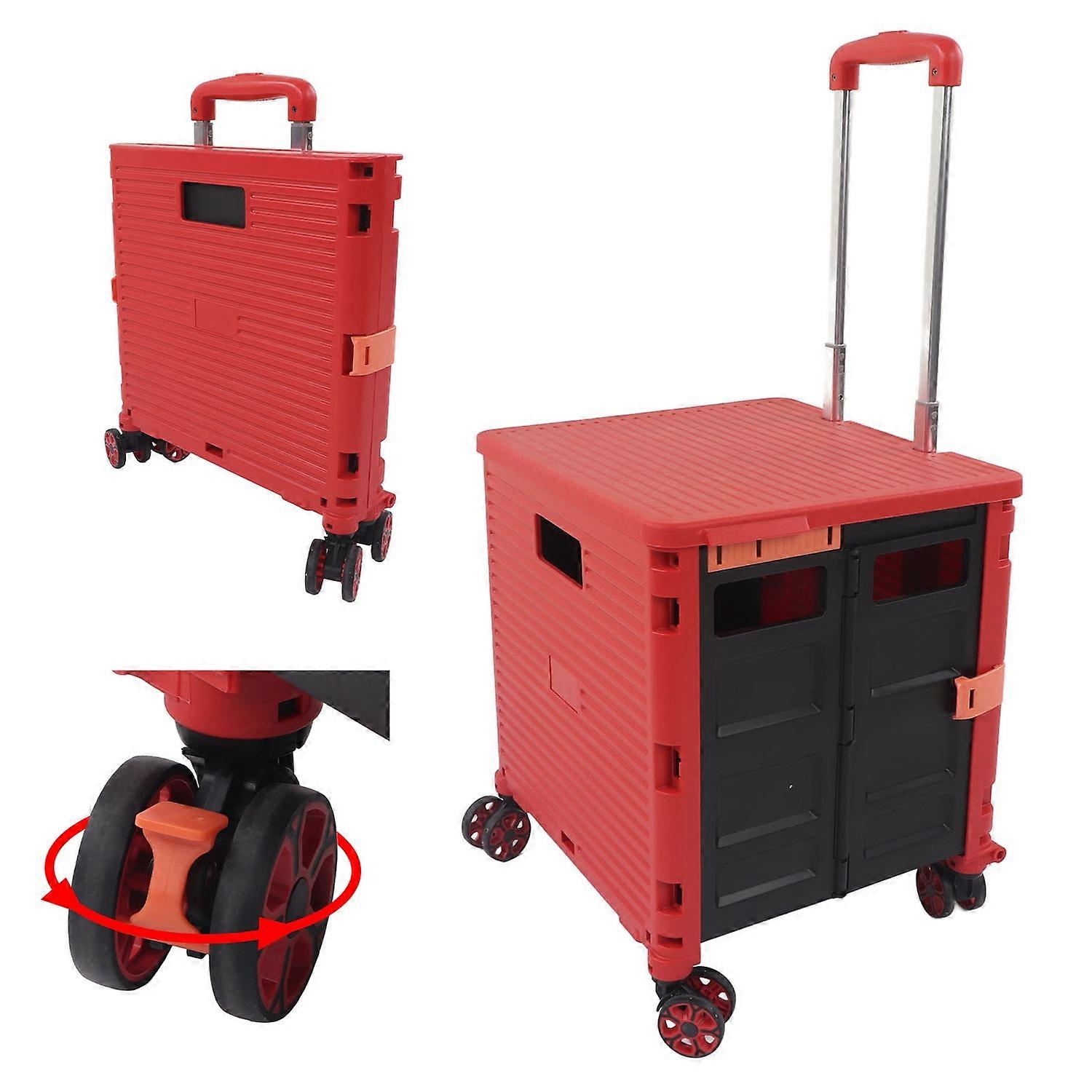 Foldable Utility Cart 55L 176LB Bearing Telescopic Pull Rod Quiet Universal Wheels Portable Rolling
