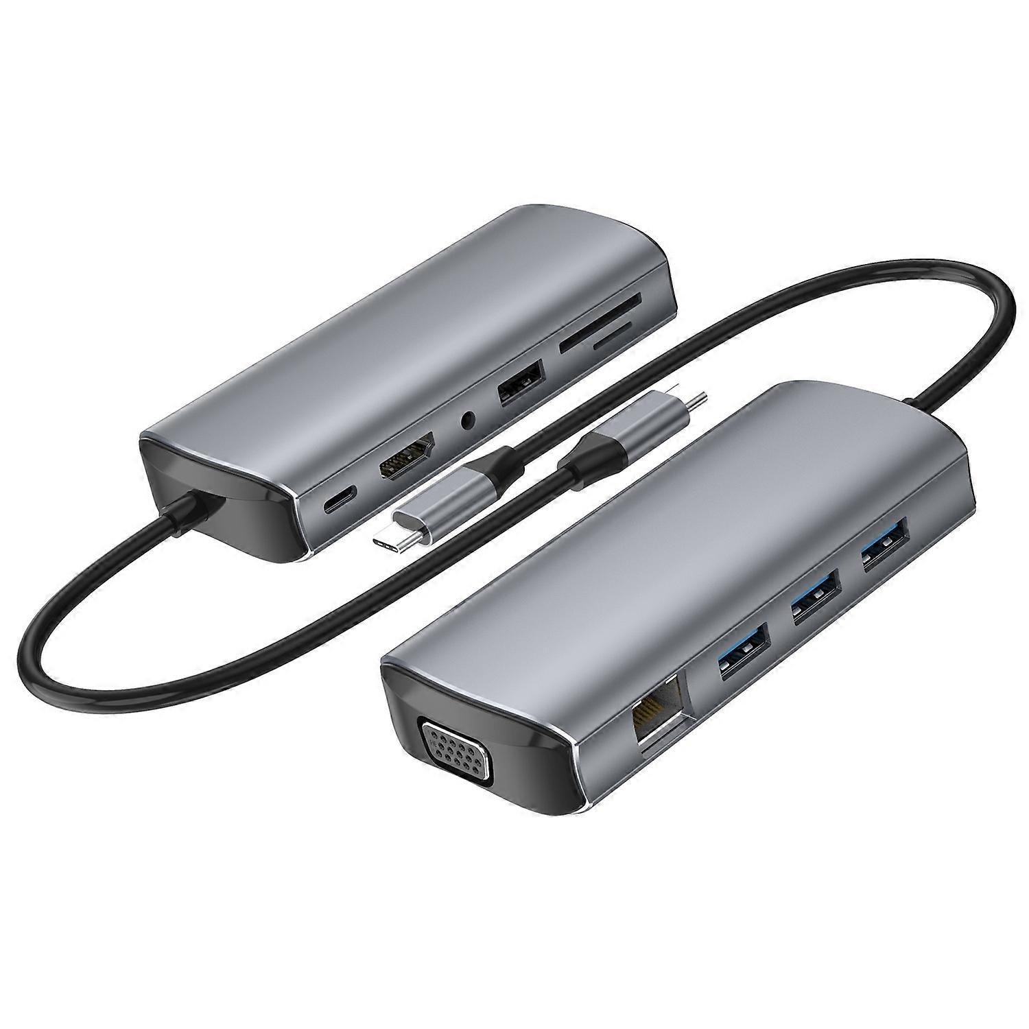 Type A 1928 11-in-1 Docking Station Type-C to USB-C USB2.0 3xUSB3.0 SD/TF Card Slot 3.5mm
