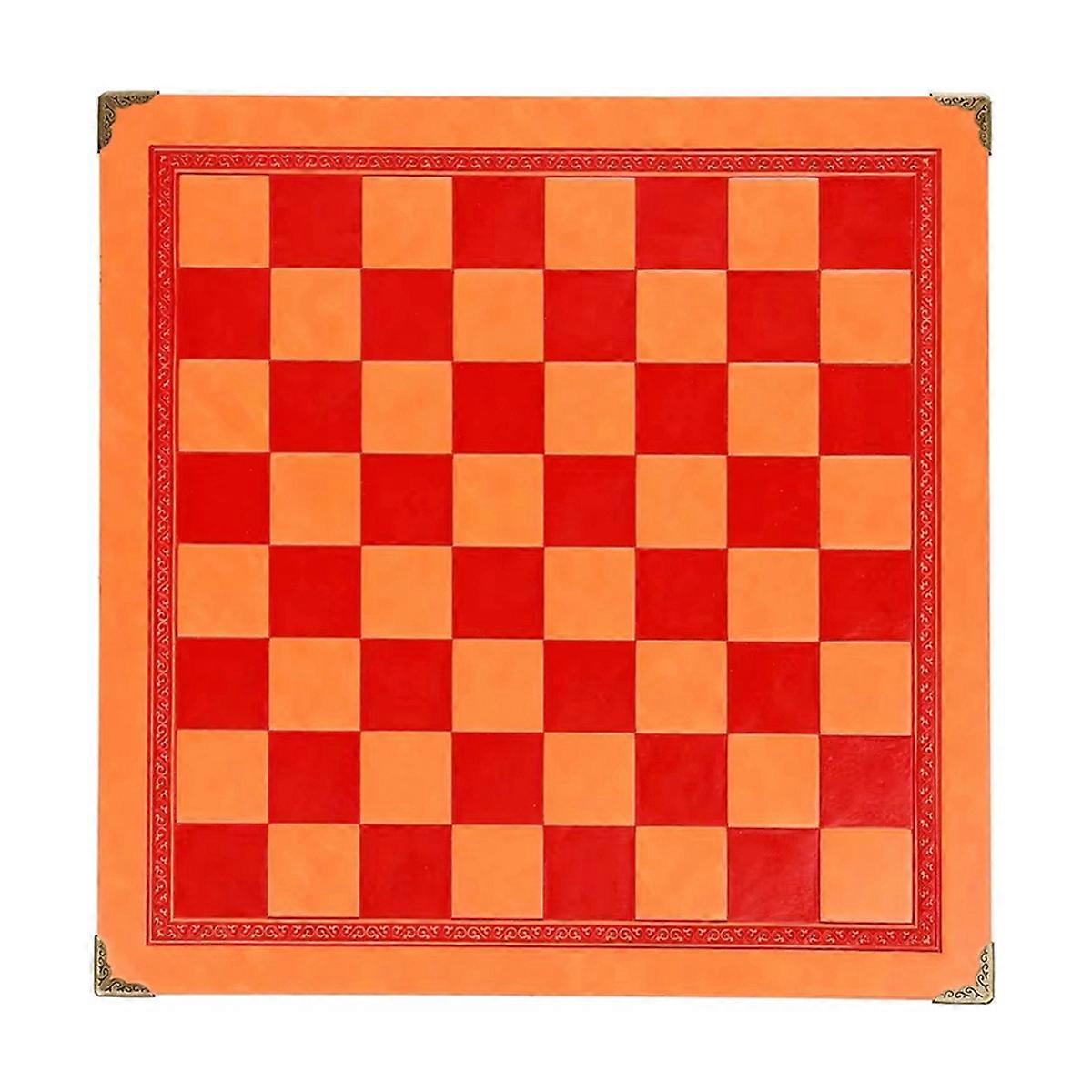 33CM Leather Chessboard Unique Design Portable Board Game Accessory Metal Corner Guards Orange
