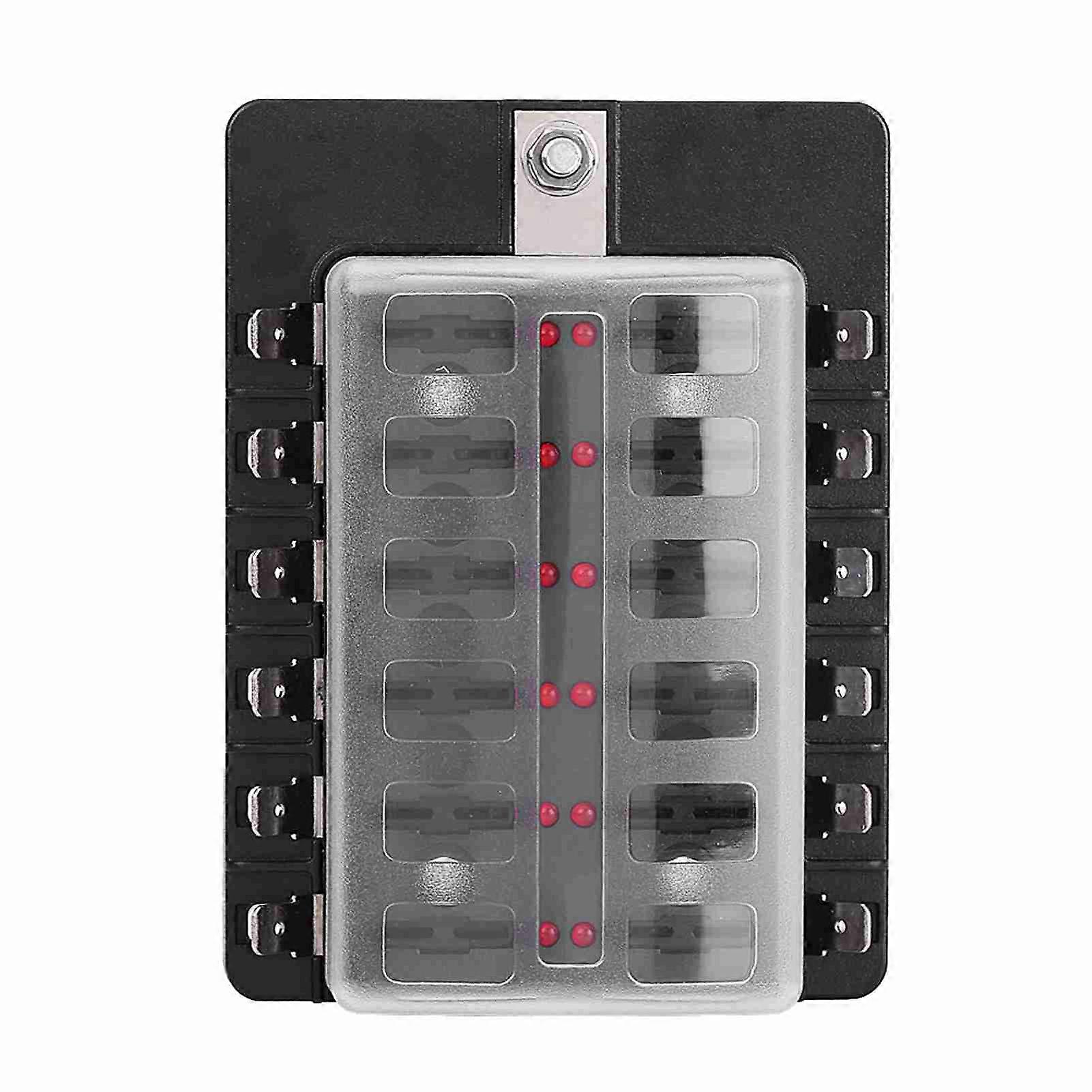 12 Way Circuit Blade Fuse Box Standard ATO ATC Block Holder Kit with PC Terminal for Car Boat