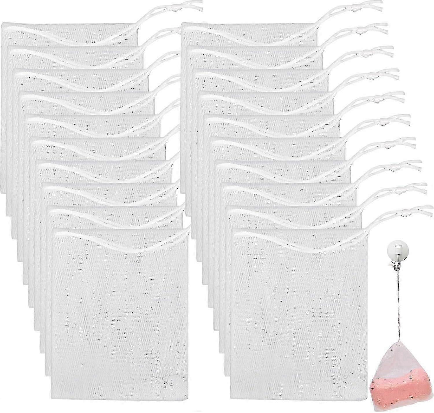 20pcs Mesh Soap Saver Pouch Nylon Facial Cleanser Foaming Net Soap Bag Soft For Shower Double-layer Soap Saver Bag With Drawstring Pouch Saver