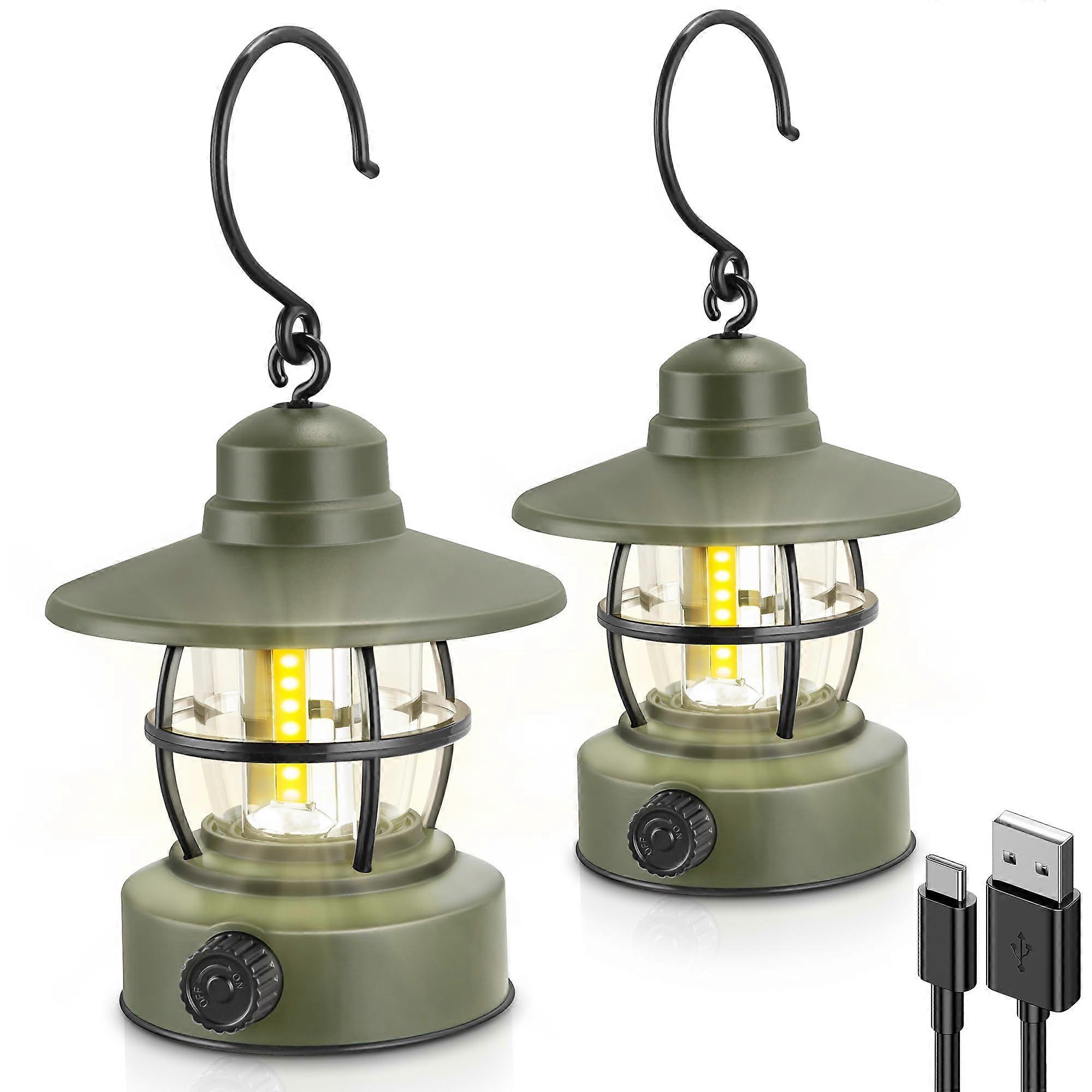 2-Pack Retro LED Camping Lanterns Battery-Powered for Hiking Fishing Outdoor Use Lightweight Portable Design