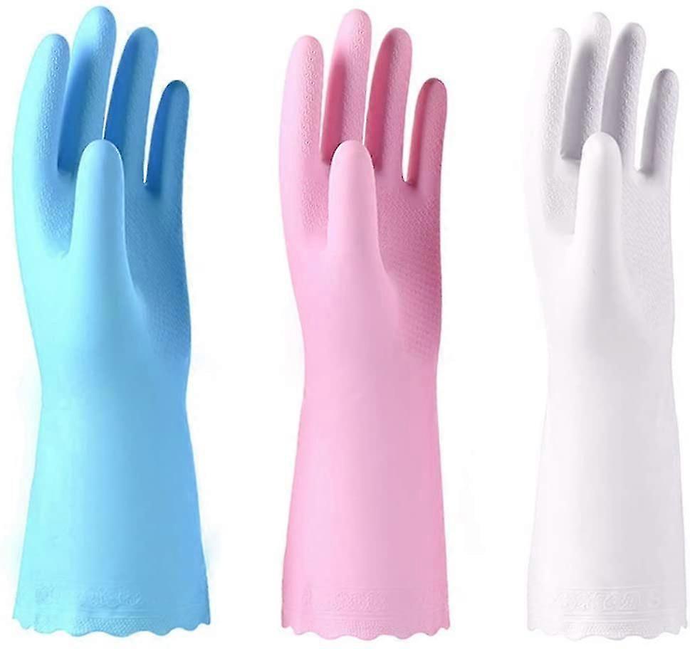 3 Pack Reusable Cleaning Gloves Latex Free - Dishwashing Gloves with Cotton Flock Liner and Embossed Palm - Waterproof(Medium)