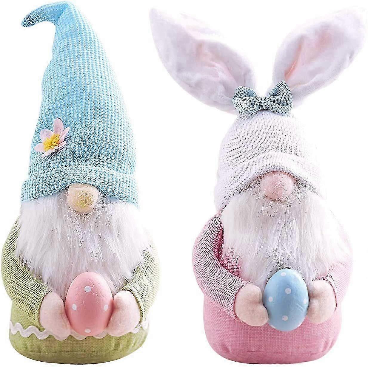 2-Pack Easter Bunny Gnomes - Handmade Plush Dolls for Spring Indoor Decor