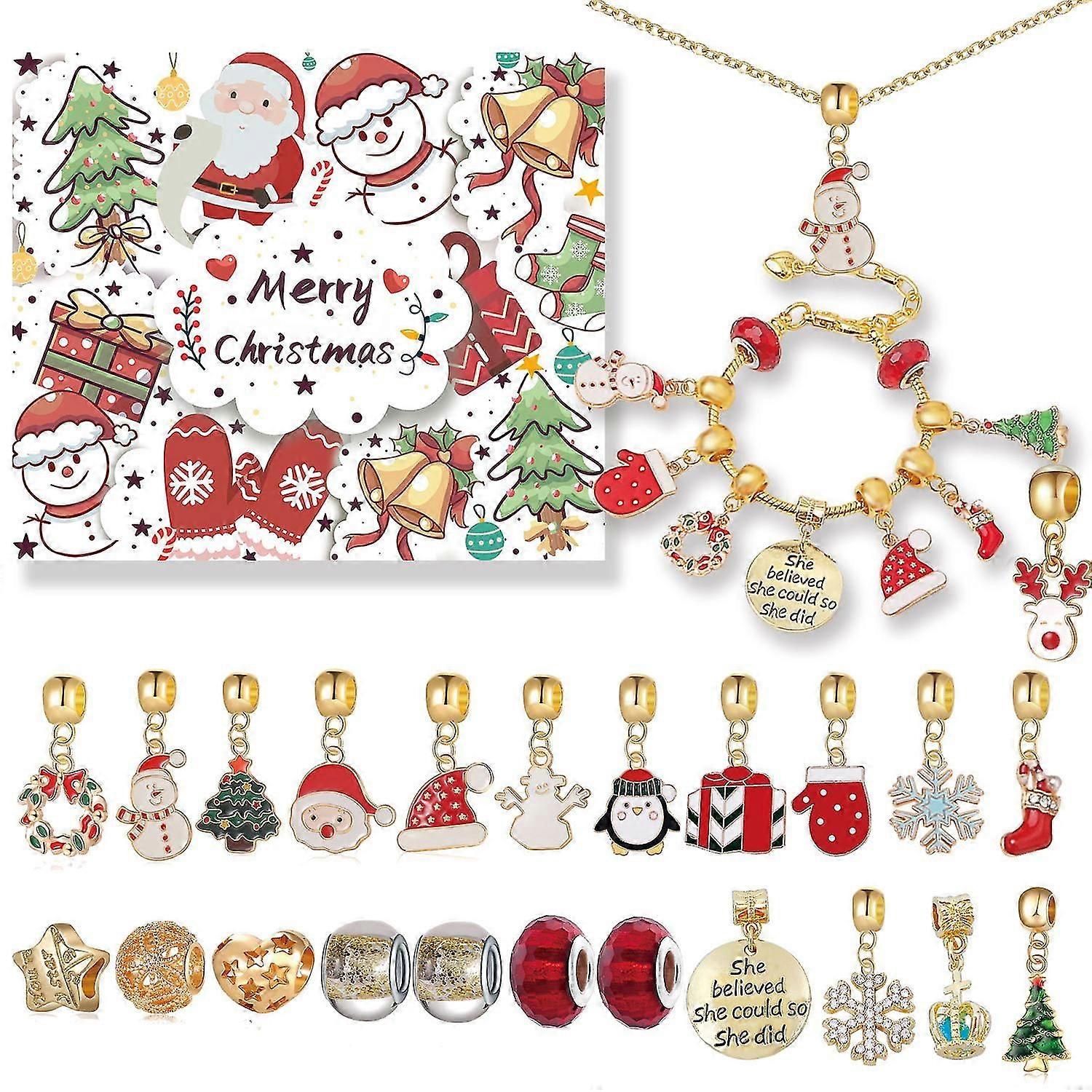 Christmas 24 Days Countdown Advent Calendar Diy Bracelets Necklace Pendant Blind Box Kit