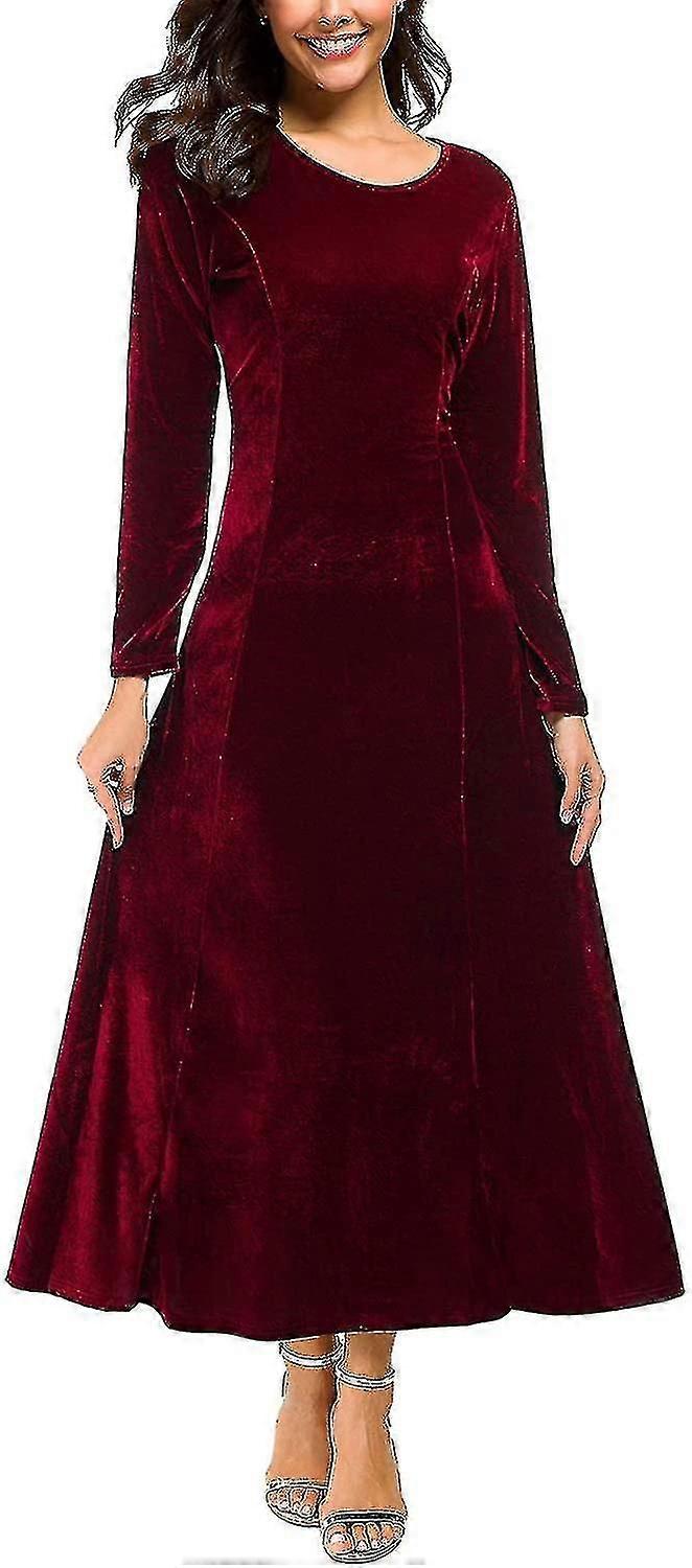 Rundhalsausschnitt Langarm Samtkleid-schwarz-l