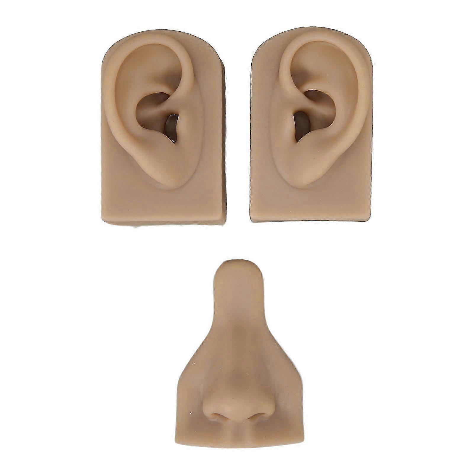 Silicone Piercing Practice Model Simulation Soft Flexible Nose Ears Model for Display Teaching Dark Skin Color