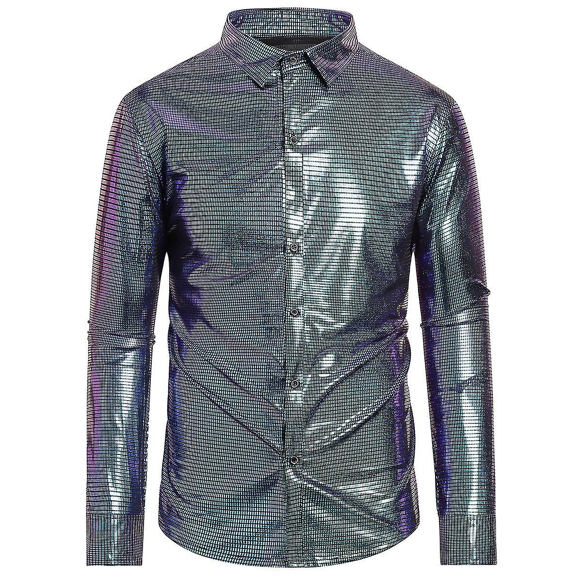 Férfi Casual fényes bronz kockás bő ing