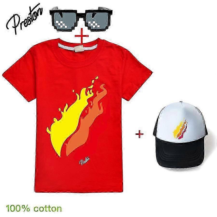 Nytt Mode Sommar T-shirt För Barn Pojkar Flicka Prestonplayz Färghatt Tryckt Preston Playz Toppar Barn Grinch Kläder + keps