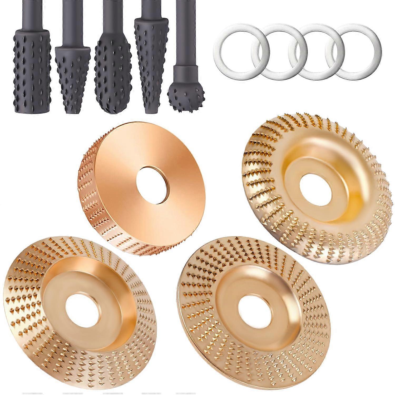 4" and 4 1/2" Angle Grinder Wood Carving Disc and Rasp Set for Shaping, Smoothing, and Finishing Wood Projects