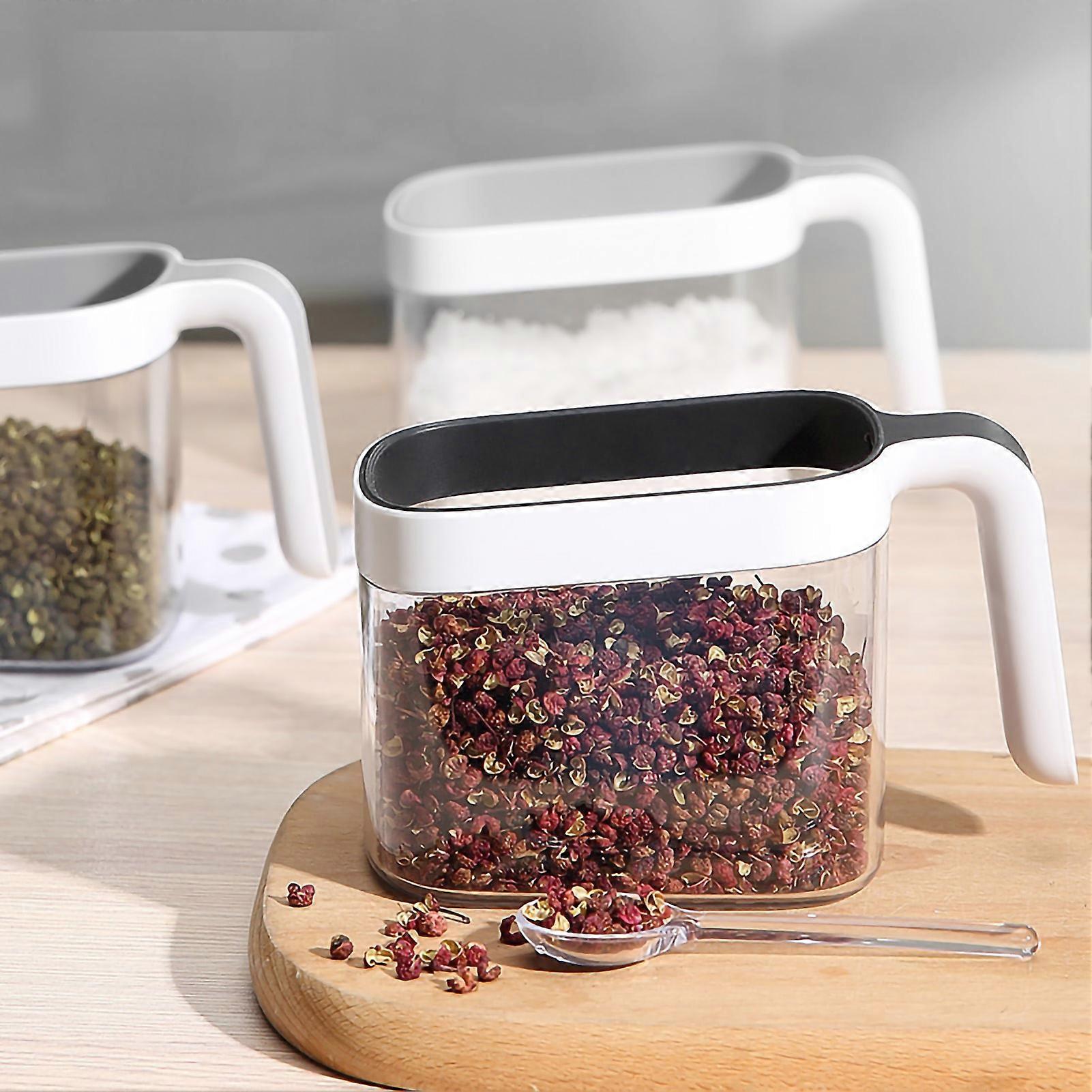 Seasoning Box Wall Mount Multi Grid Seasoning Storage Container Kitchen Seasoning Jar Combination Set 3 Container Black with 3 Spoons 