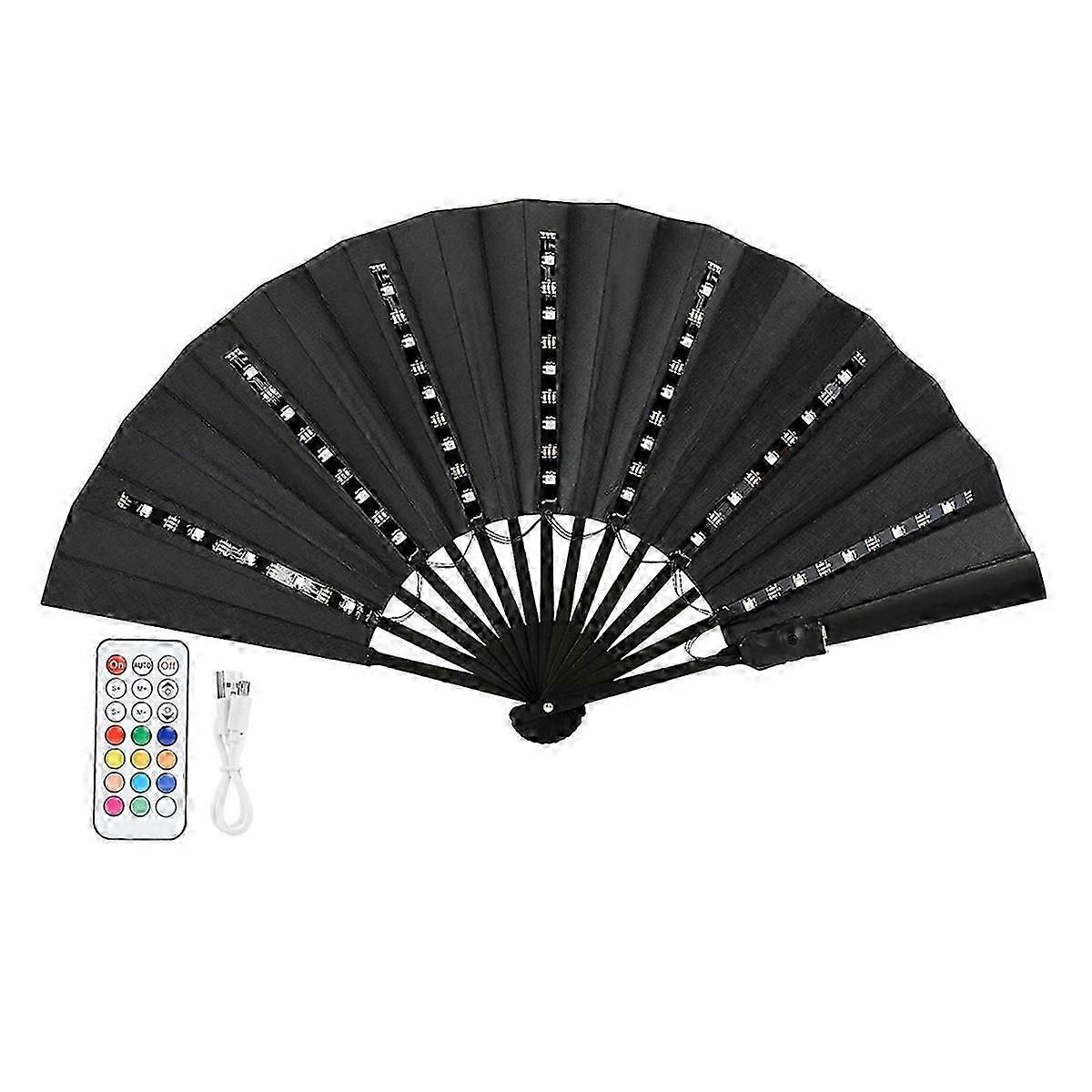 LED Glowing Colorful Chinese Hand Held Folding Fan with Remote Control Stage Performance Show Light Up Fan