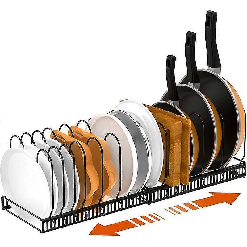 Adjustable Telescopic Kitchen Shelf Multifunctional Kitchenware Storage, 14-Tier Clapboard Pot Rack-Black