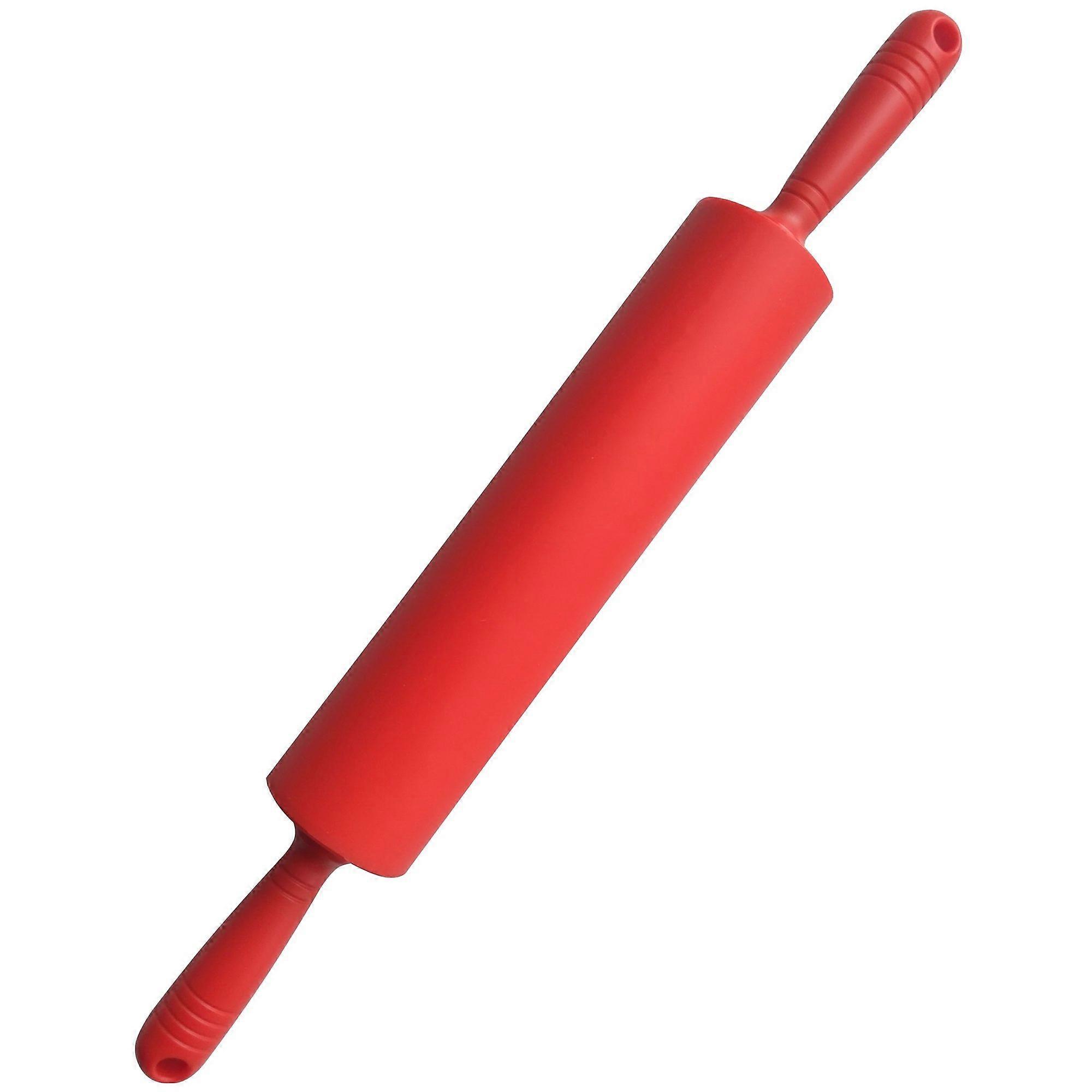 Red Silicone Rolling Pin - Non-Stick 17-Inch Baking Tool for Cookie Dough and Pastry Preparation