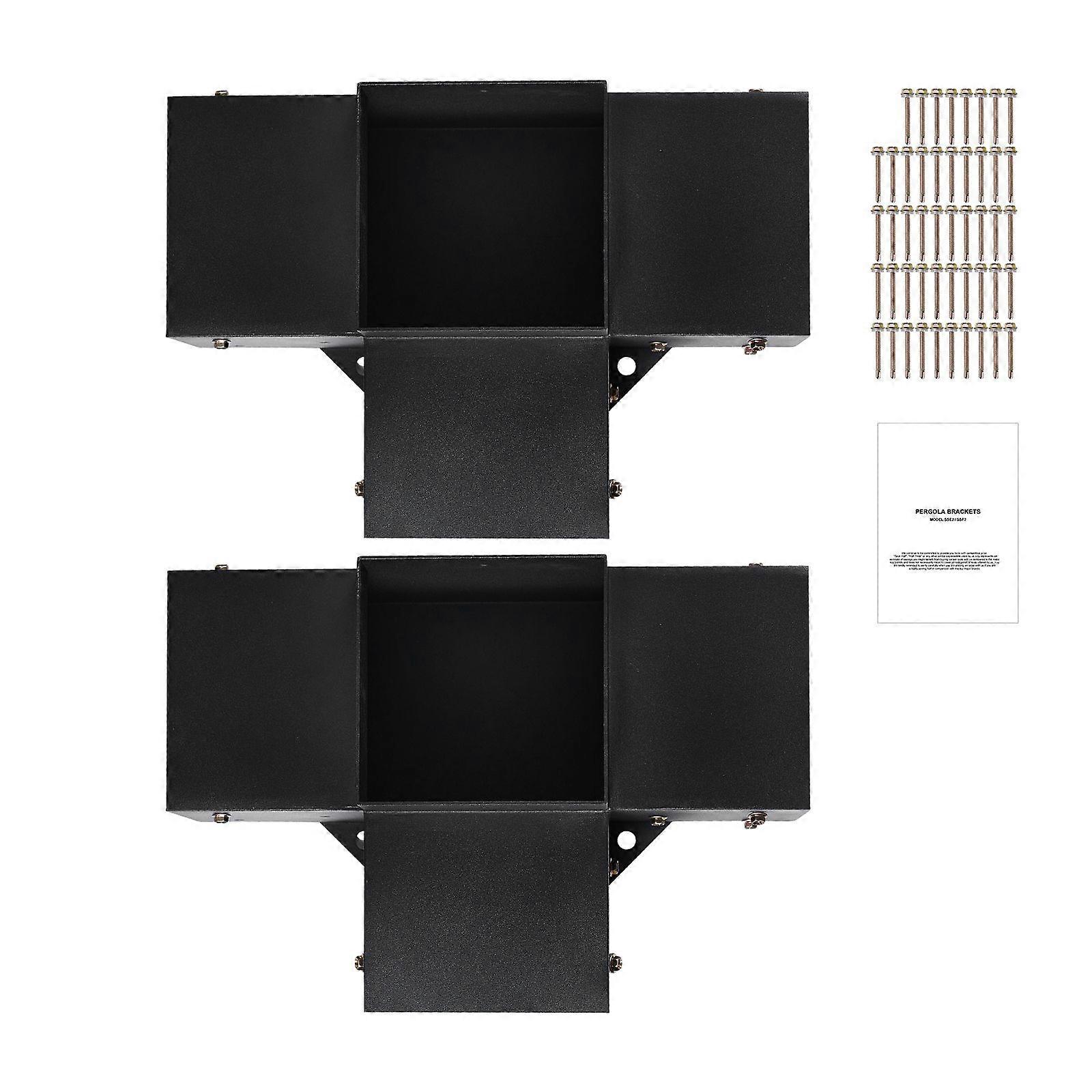 Pergola Bracket Kit 6''x6'', 2pcs 4-Way Heavy Duty Corner Bracket Woodworks DIY Post Base Kit, for Gazebos, Log Cabin Hardware