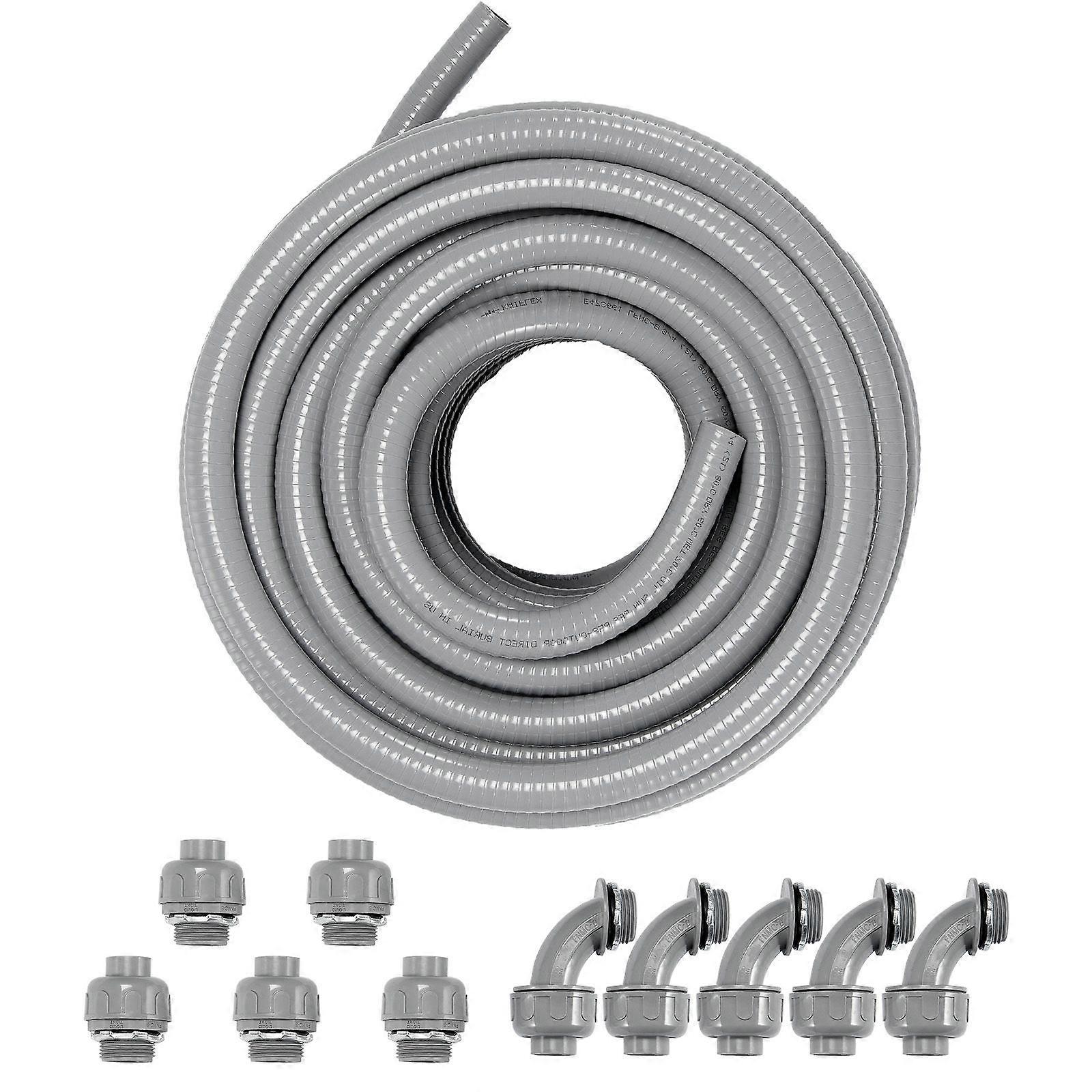 Conduits électriques flexibles de 3/4 de pouce, conduit étanche aux liquides en PVC non métallique avec 5 raccords de connecteur de conduit droits et 5 raccords de connecteur de conduit à 90 degrés