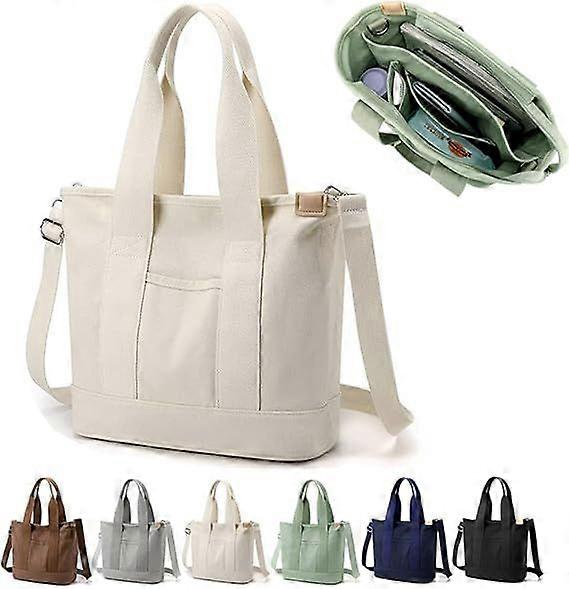 1PCS Multi-Pocket Tote Bag with Zipper, Canvas Japanese Handmade Handbag with Compartments, Multifunction Satchels Bag