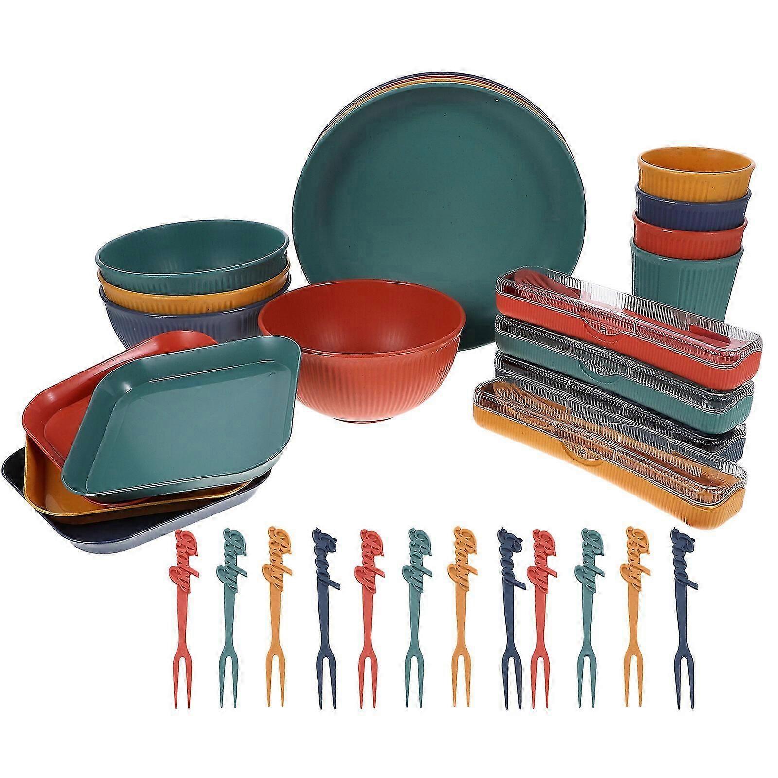 1 Set of Safe Wheat Straw Tableware Reusable Portable Home Tableware Durable Camping Tableware