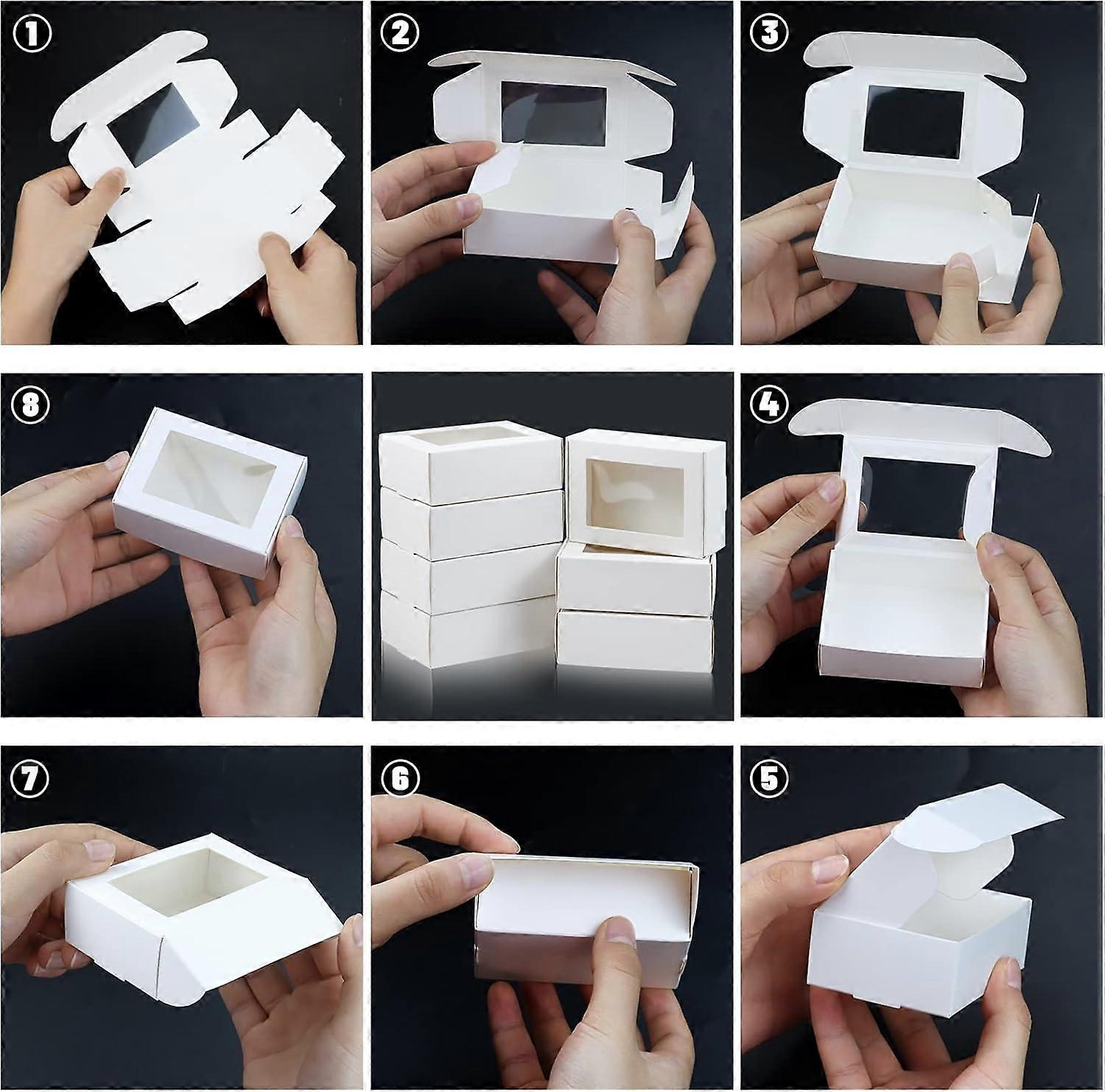 Small Rectangular Paper Boxes with Open Windows - 50 Packs, 3.33"x2.35"x1.18", Mini Soap Packaging, Eco-Friendly