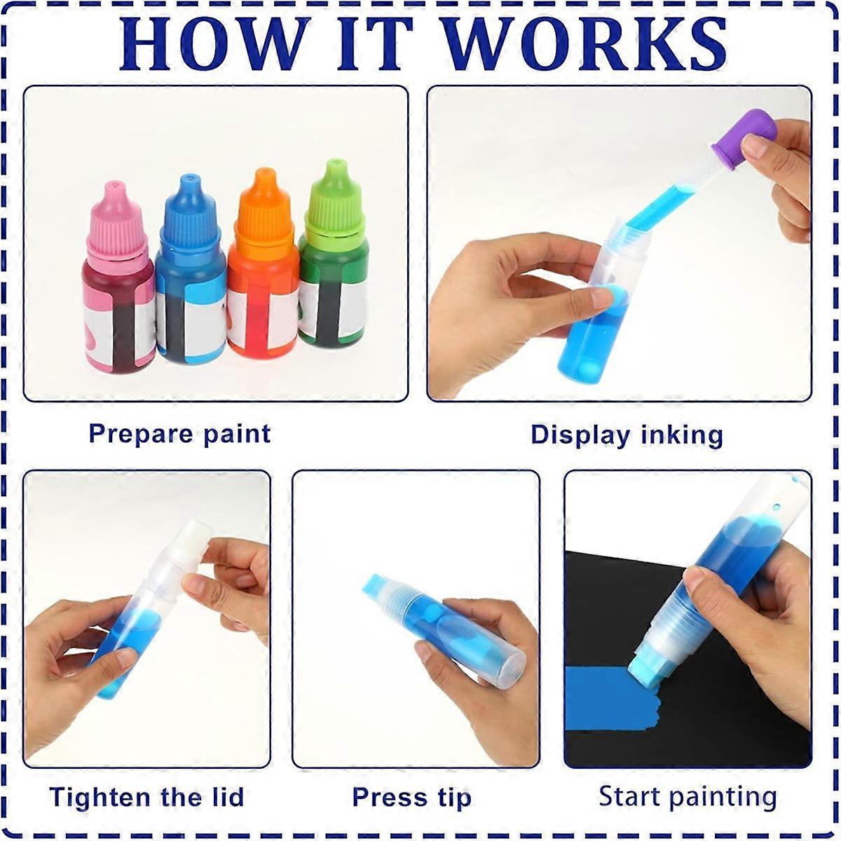 6Pack Paint Pens Empty Refillable Markers Flat Head Graffiti Markers