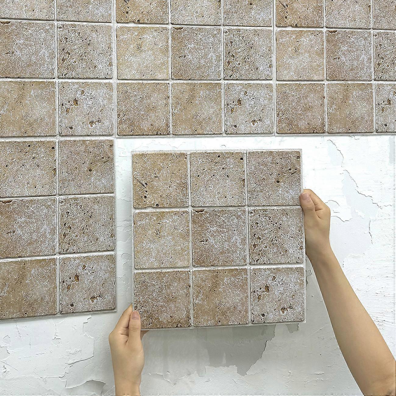20pcs Beige Stone Tile Stickers, Self-Adhesive 3D Wall Panels for Bathrooms, Bedrooms & Backsplash Walls, 30x30cm
