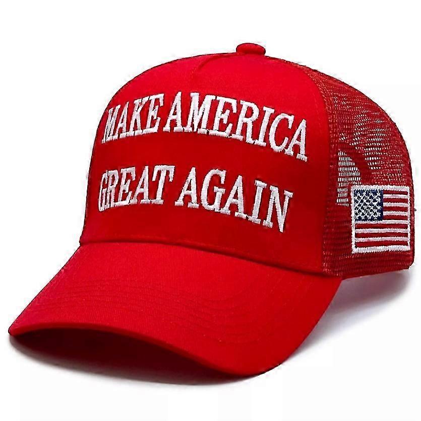 Boné de Beisebol Trump 2024 Maga Red Mesh Hat 45-47 Make America Great Again with USA Flag-2025