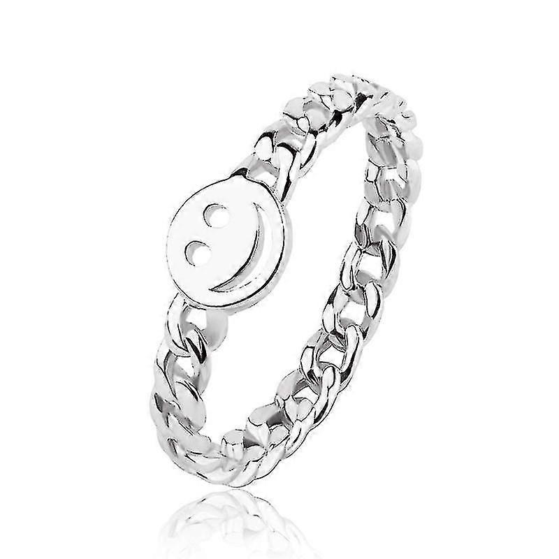 Women Good Luck Smiley Face Ring Happy Face Stackable Ring With Cute Chain Link Band