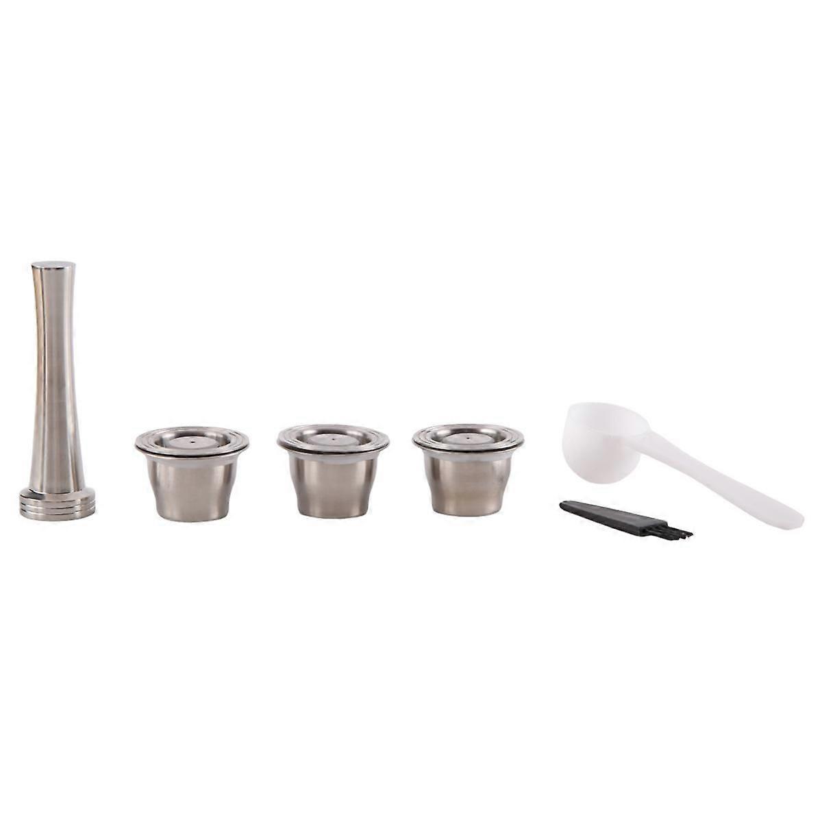 Capsules réutilisables en acier inoxydable, 3 pièces, tampons rechargeables + 1 doseur + 1 cuillère + 1 brosse