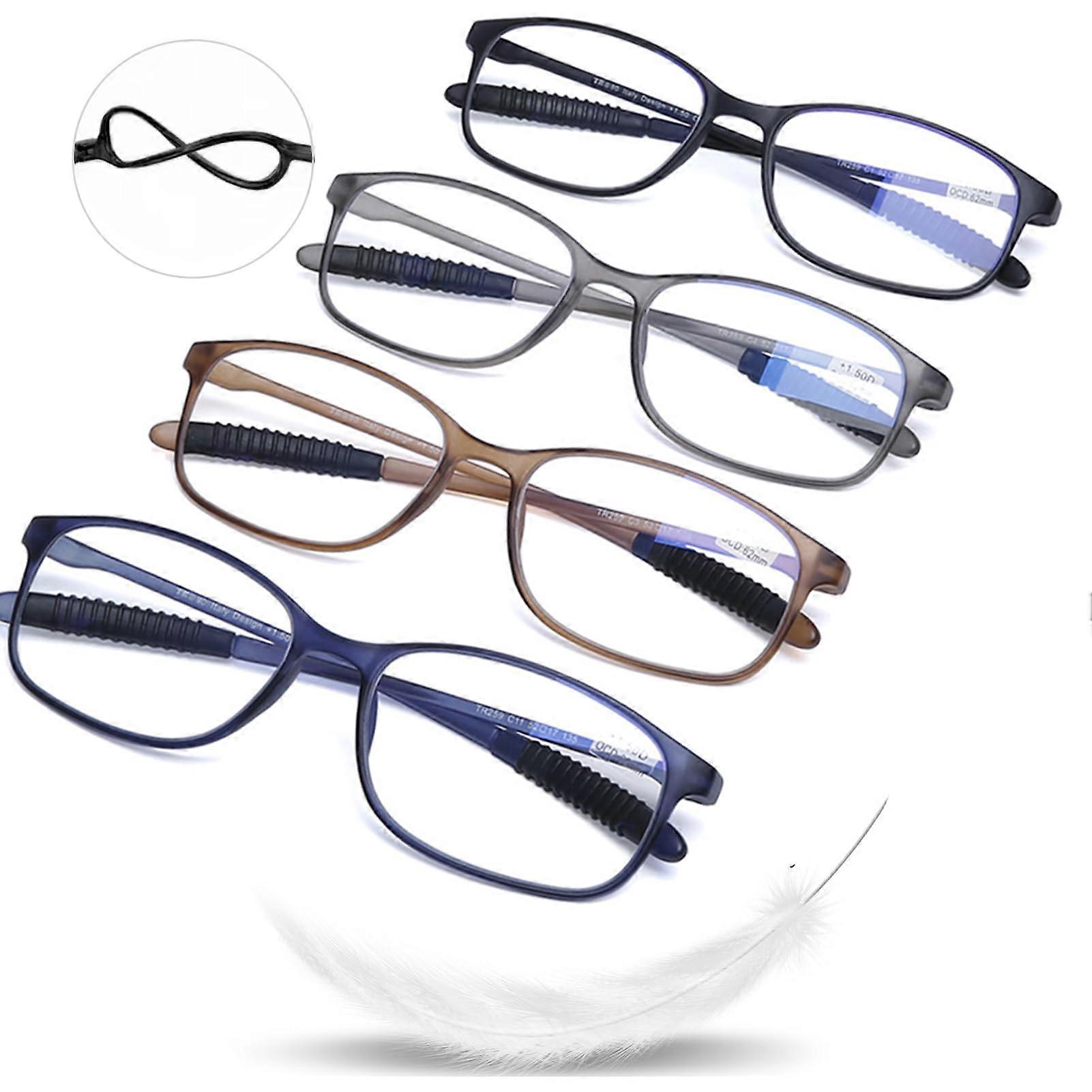Reading Glasses Blue Light Blocking for Men and Women, 4 Pack Lightweight TR90 Flexible Frame, 2.25 Reader Size