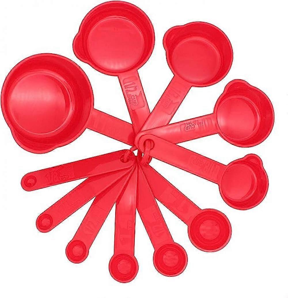 AccurateKitchen Baking Plastic Measuring Spoon &Cups Set for Dry or Liquid (11 pcs, Red).