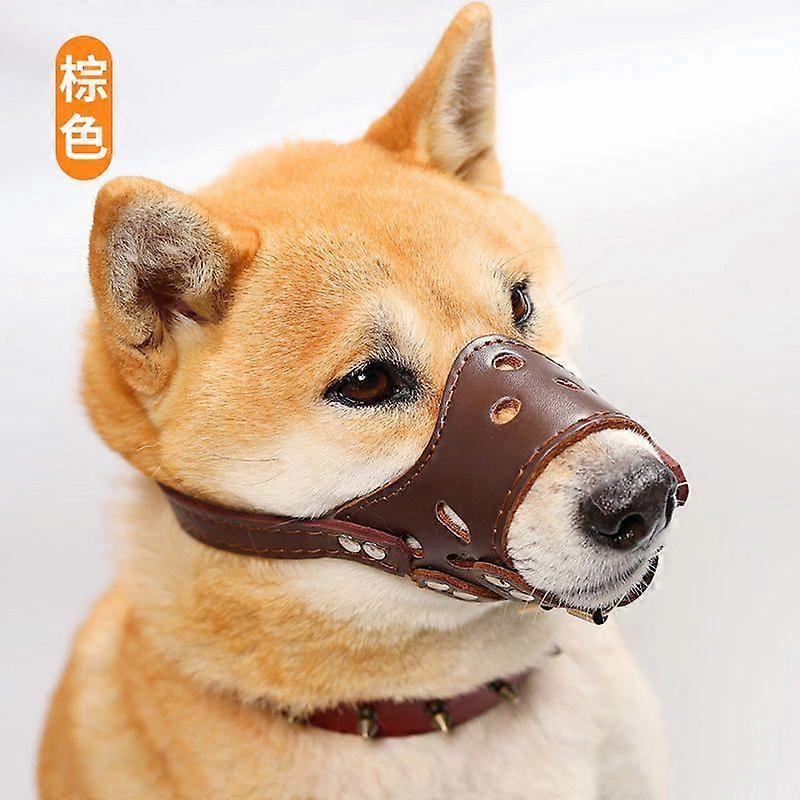Dog Muzzle Leather,Comfort Secure Anti-Barking Leather Muzzle Small Medium Large Dogs,Breathable Adjustable,Allows Drinking Panting XS brown