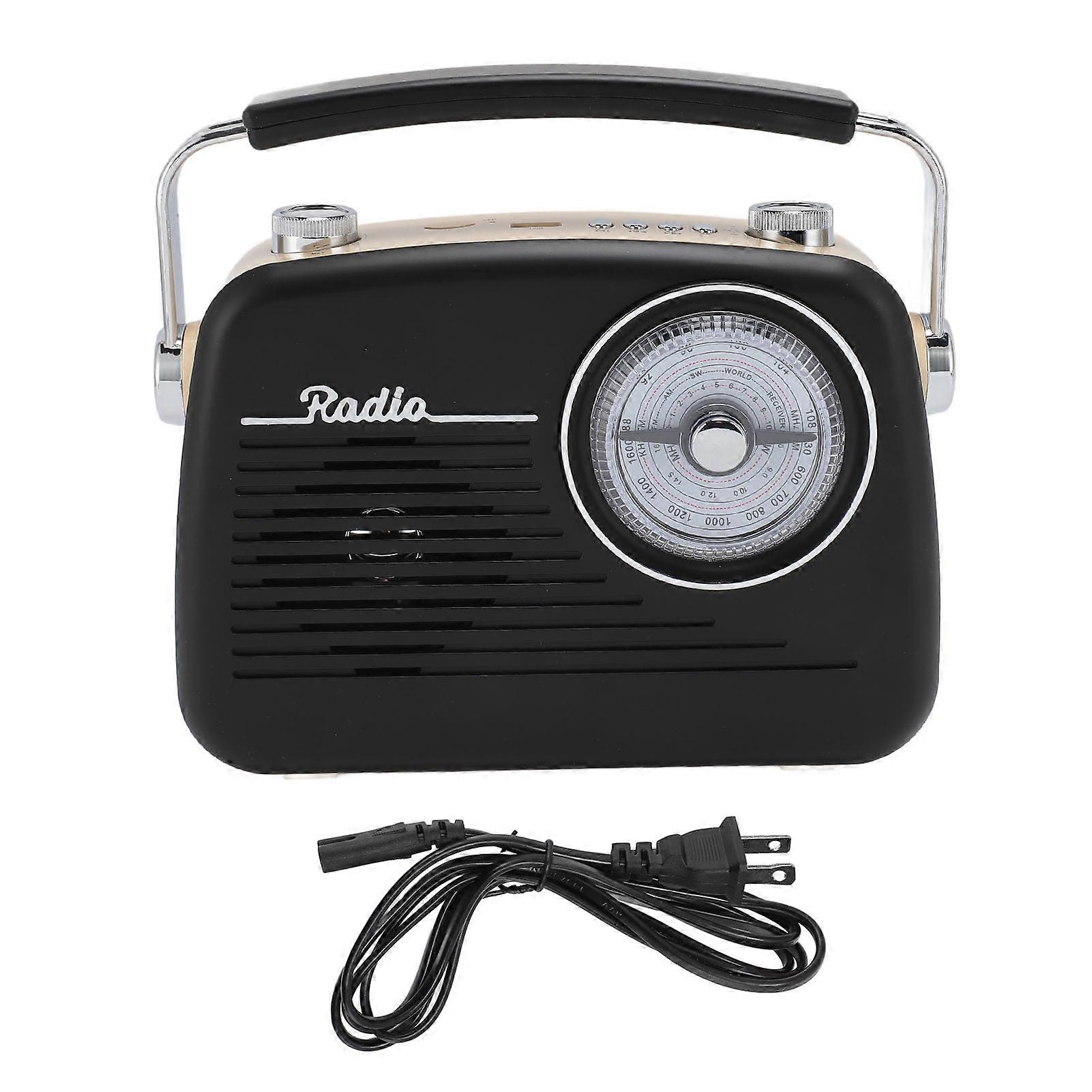 Portable Retro Bluetooth Speaker with FM/AM/SW, USB, and Versatile Playback, Black