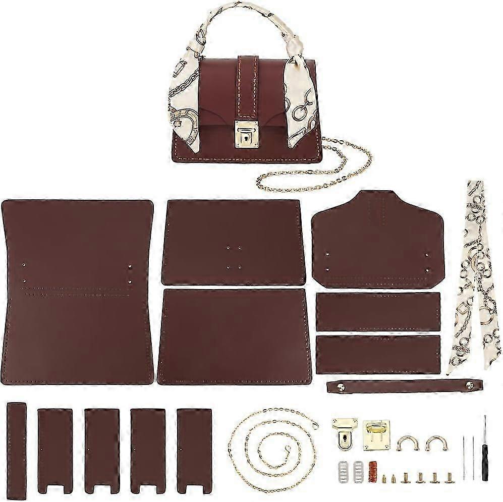 DIY PUレザーバッグキット手作りクロスボディバッグ作りキット女性ショルダーバッグレザーパターン縫製材料セットファッションハンドバッグ作りキットブラウン