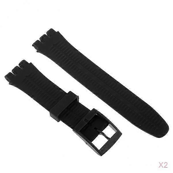 2pcs Durable Rubber Strap Non-slip Waterproof 19mm Watch Wristband Black