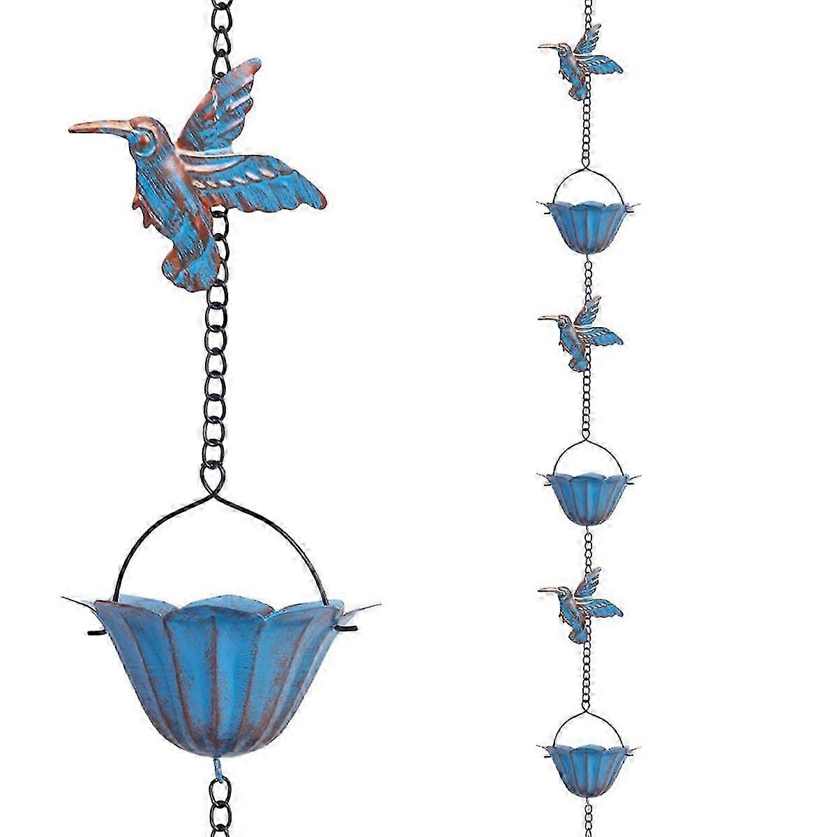 8FT Rain Chain, Hummingbird Rain Chains for Outside, Rain Chain Bell with 7 Cups, Rain Catcher Chain Replacement
