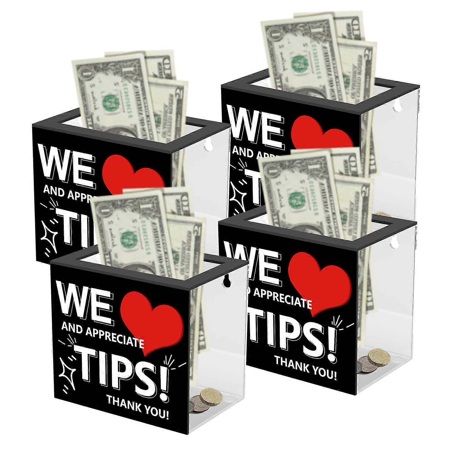 Tip Jar for Bartender 4 PCS Acrylic Tip Box 6 x 4 x 5 Inch