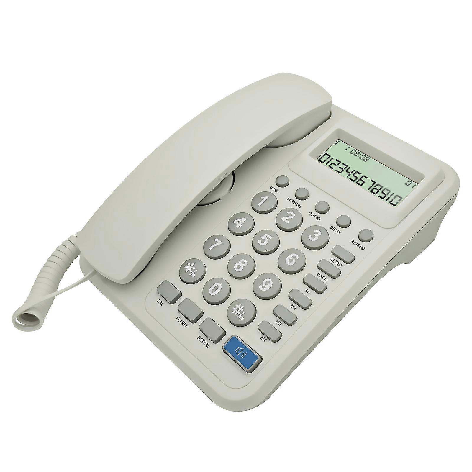 Corded Landline Phone Big Button Household Business Desktop Landline Telephone with LCD Display for Office Front Desk White