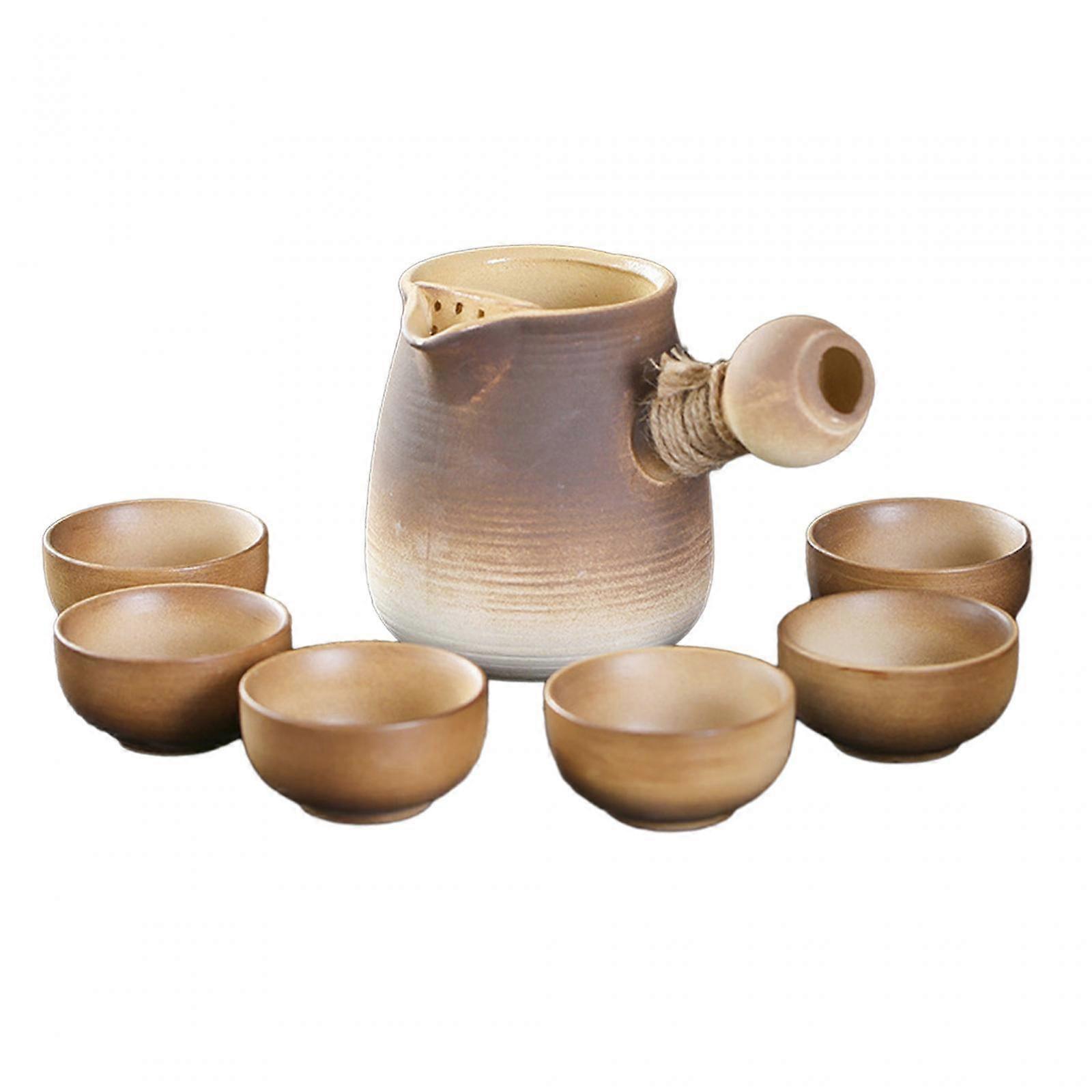 Ceramic Teapot and 6 Cups Tea Maker Kettle with Tea Filter with Side Handle for