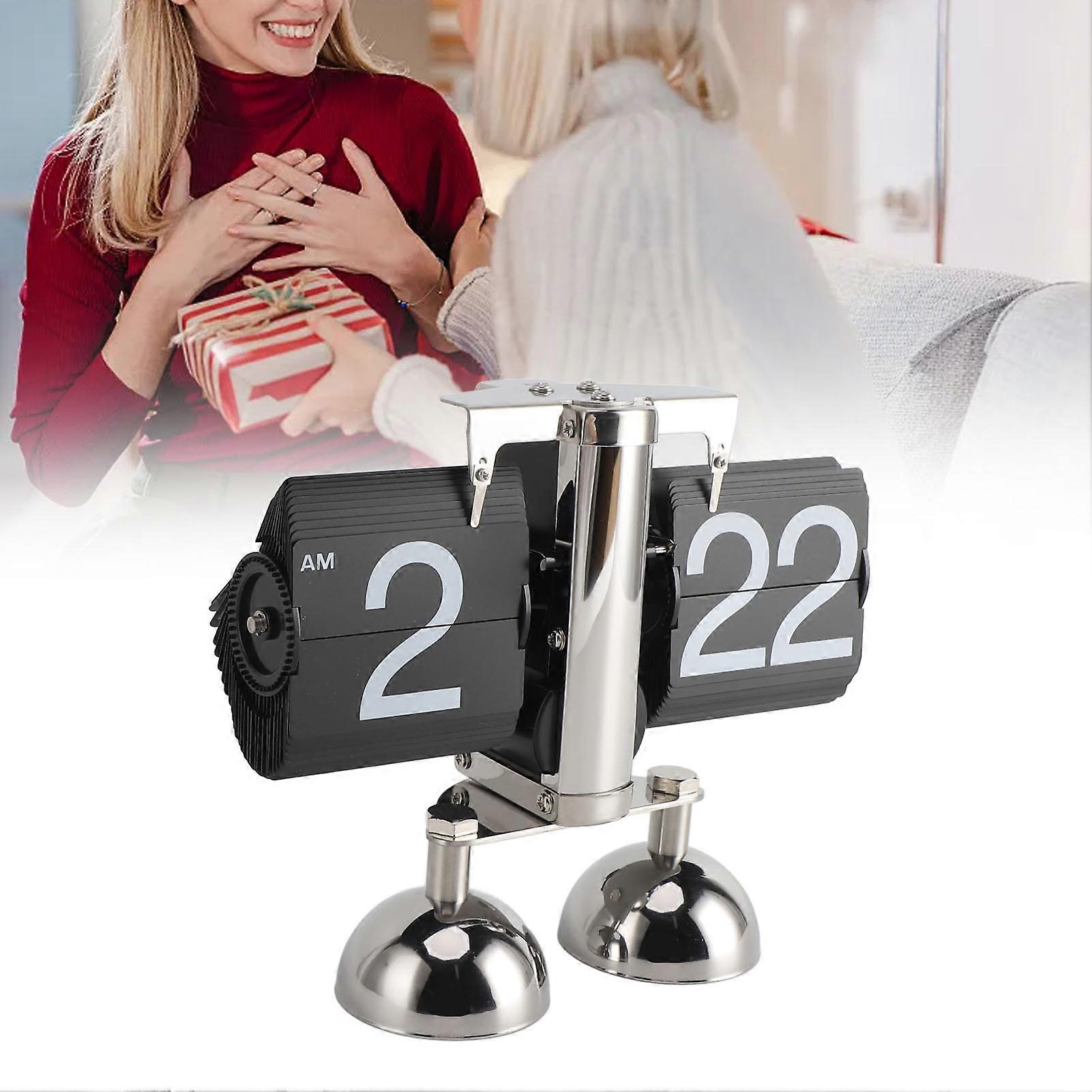 Retro Digital Flip Down Clock Flip Desk Clock Mechanical Battery Powered Home Office Decor 2 Legs 12 Hour Black 