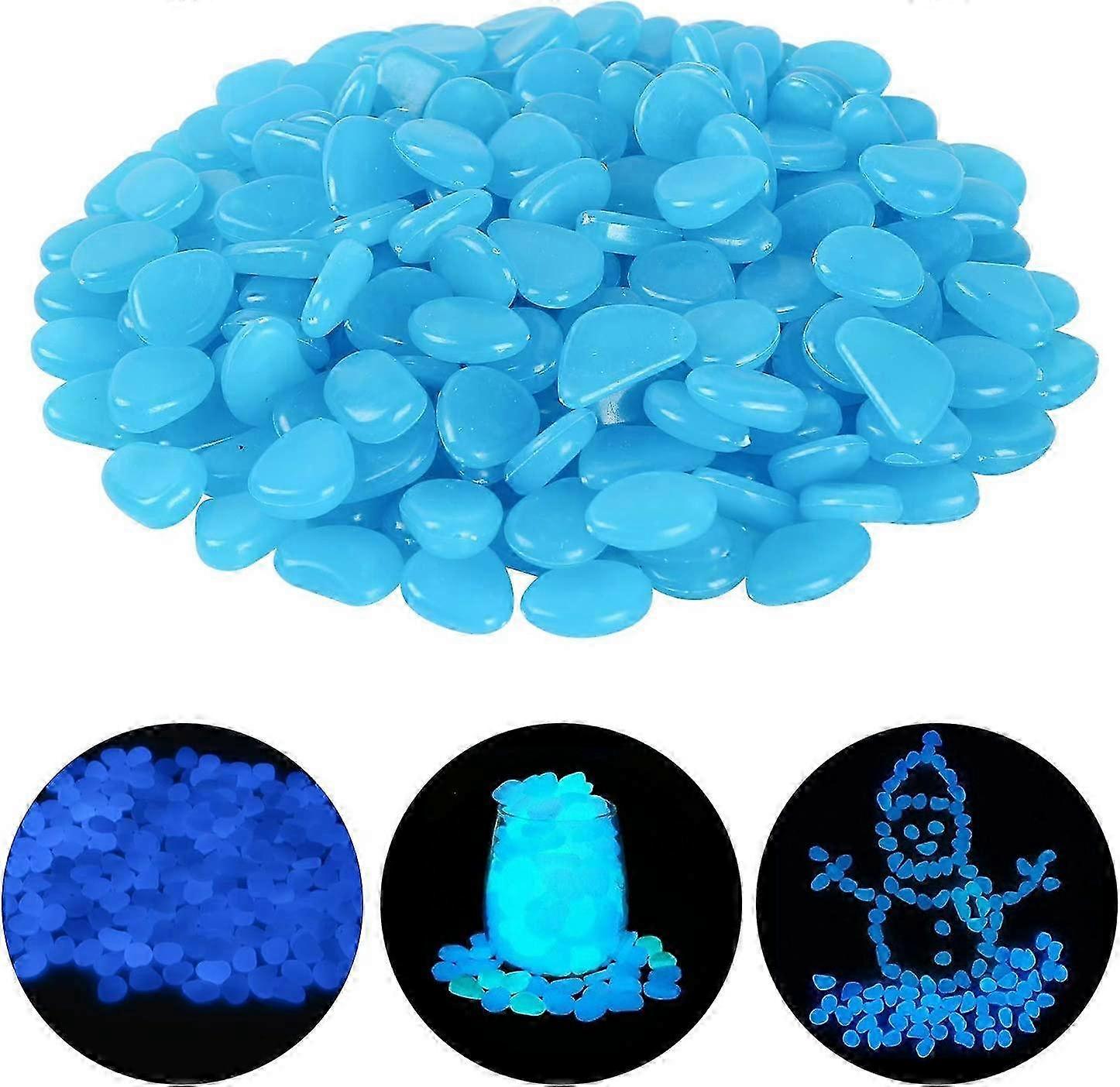 200 Pcs Luminous Stone - Decorative Pebbles for Outdoor Spaces and Aquariums - Blue Glow in the Dark for a Magical Atmosphere