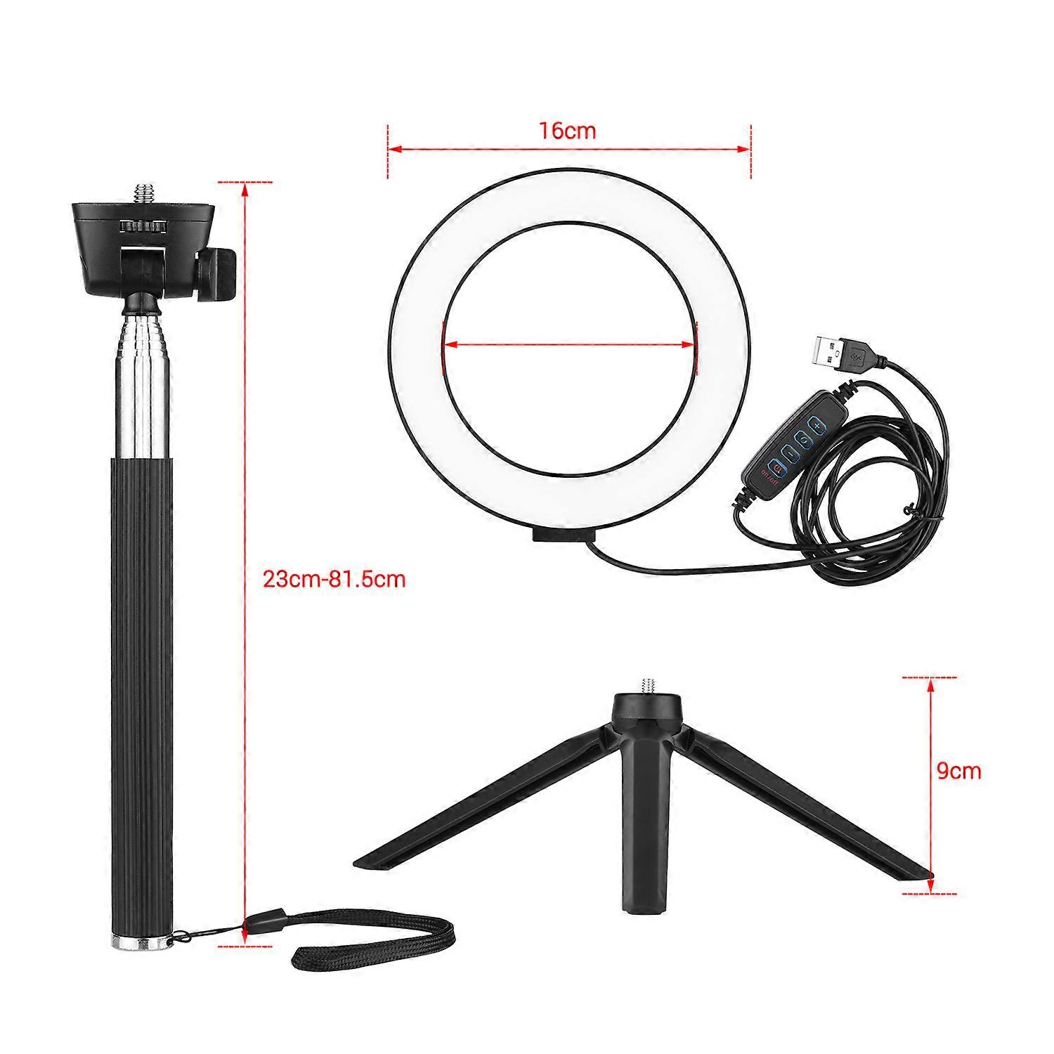 6" Mini LED Ring Light with Stand - USB Powered, 3 Modes, 10 Brightness Levels
