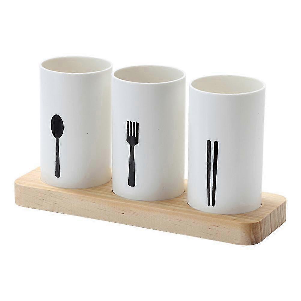 Cutlery Storage Rack with Wooden Base for Organizing Spoons, Forks, and Chopsticks on Kitchen Countertops, Perfect Utensil Holder