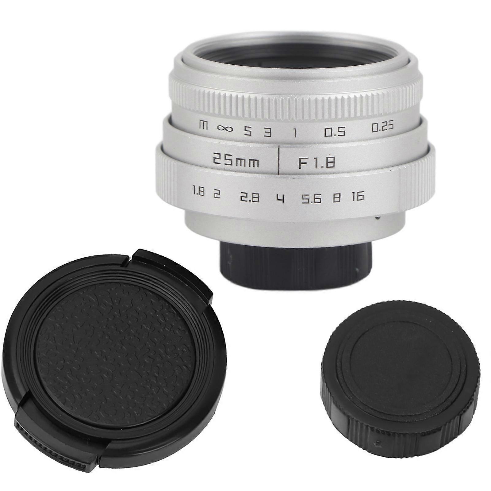 Objectif grand angle 25 mm F1.8 Mini CCTV à monture C pour appareil photo hybride Nikon (argent)