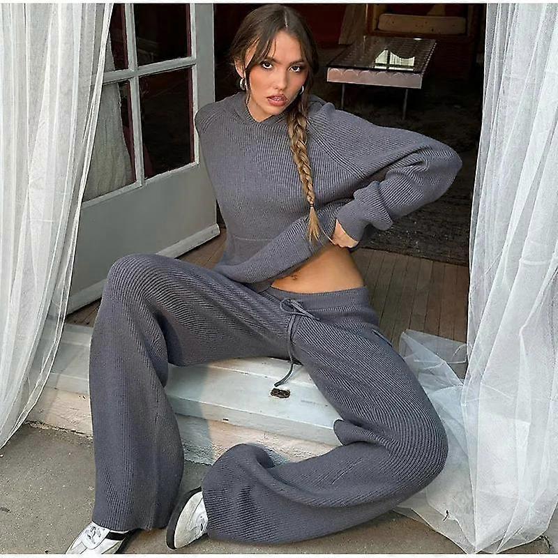 Sport Hoodies Pantalons Ensembles Femmes Casual Chaud À Manches Longues Sweat À Capuche Taille Haute Pantalon Femme Tricot Costume 2024 Mode D’automne 2 Pièce Ensemble