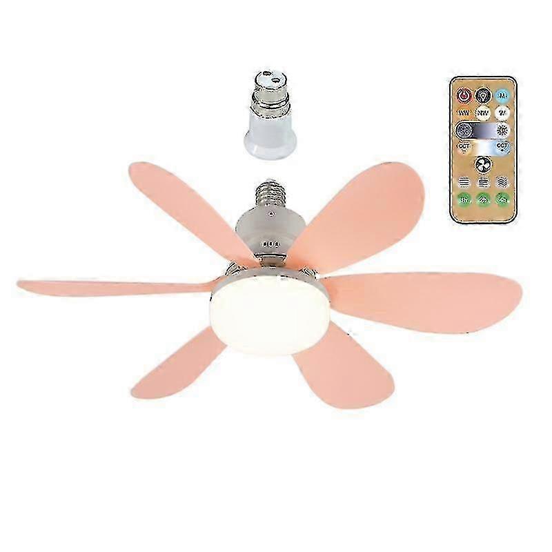 E27 Modern Reversible Ceiling Fan Light 40W with Remote Control - Pink Lampshade