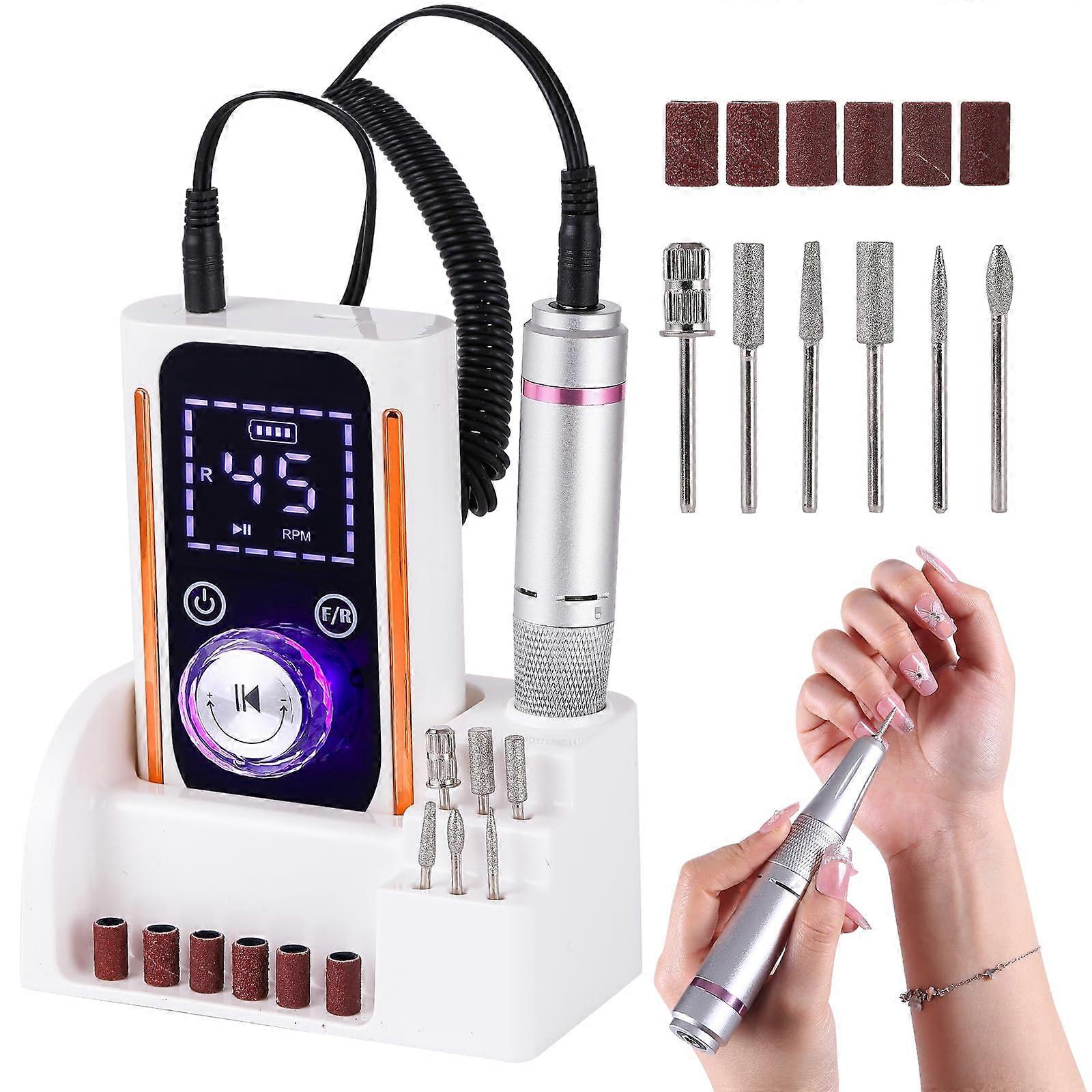 Portable Nail Drill Rechargeable 45000 RPM Cordless DIY Kit With LCD Screen And Bits Base For Gel Nails