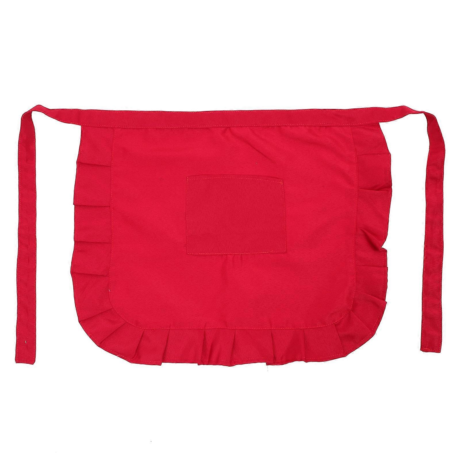 Red Polyester Kitchen Apron with Pockets for Comfortable Cooking Experience Halflength 1pc